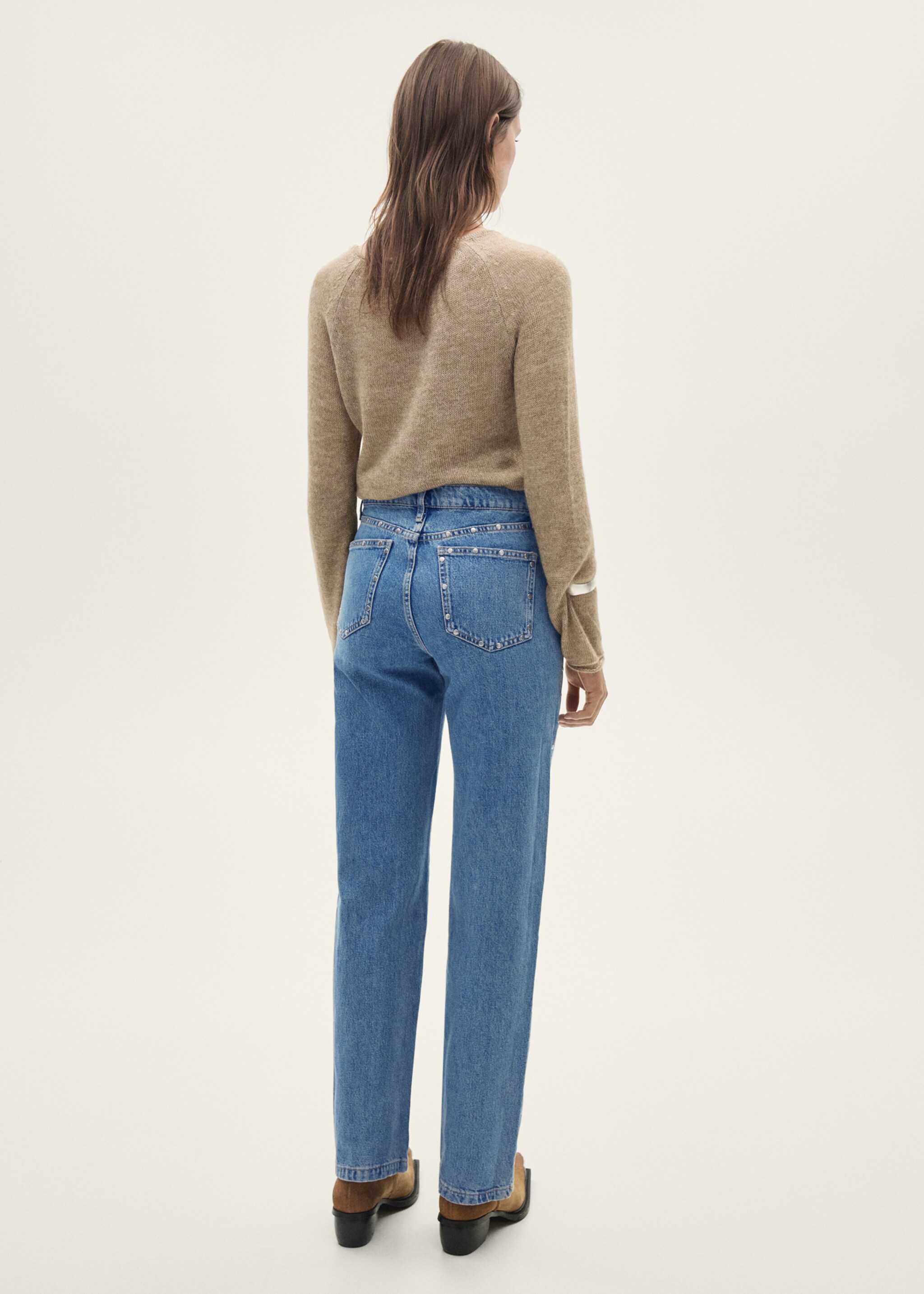 Straight-fit jeans with studs - Reverse of the article, Medium Blue. Ref: 77094072-00.