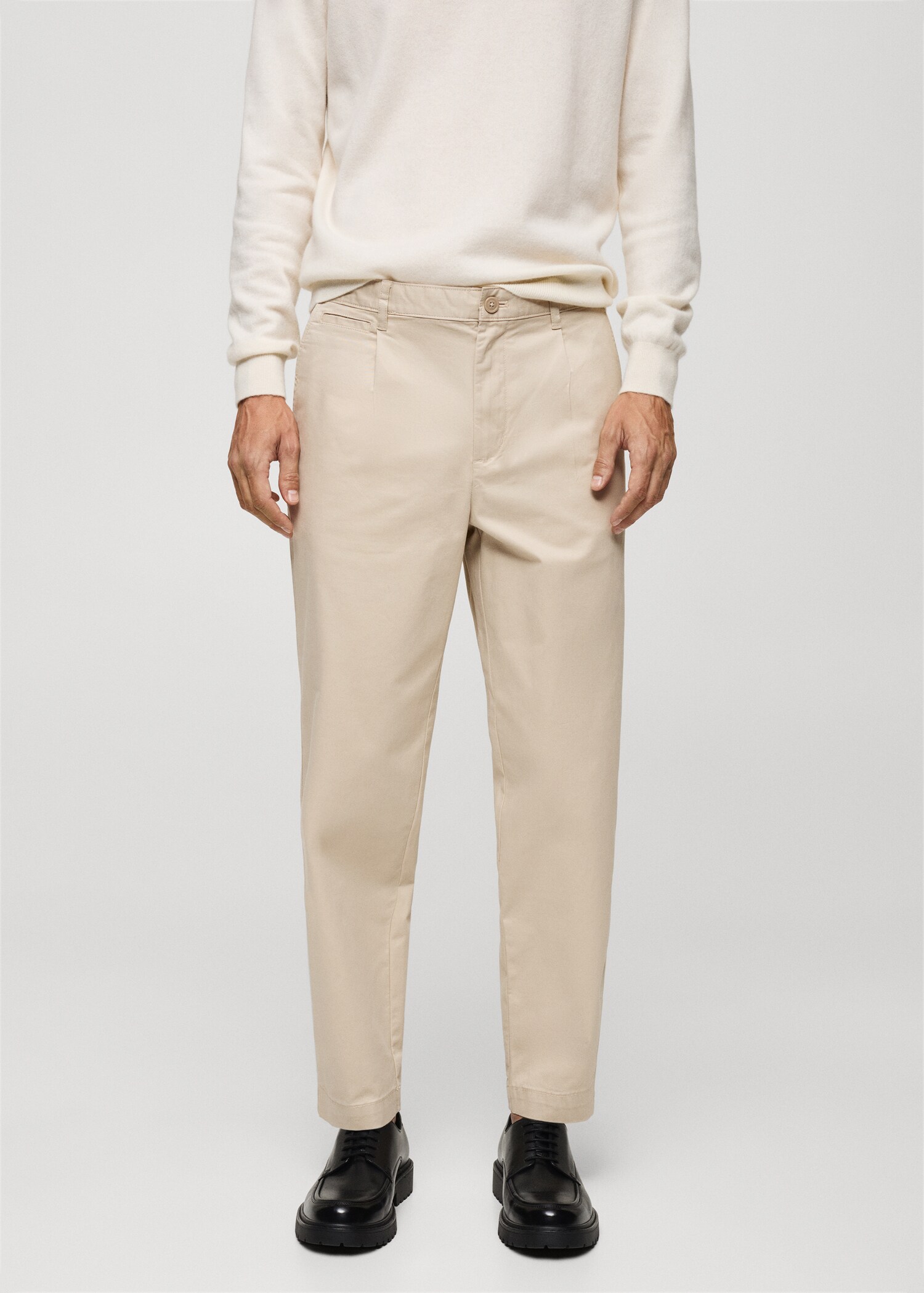 Regular fit pleated cotton trousers - Medium plane