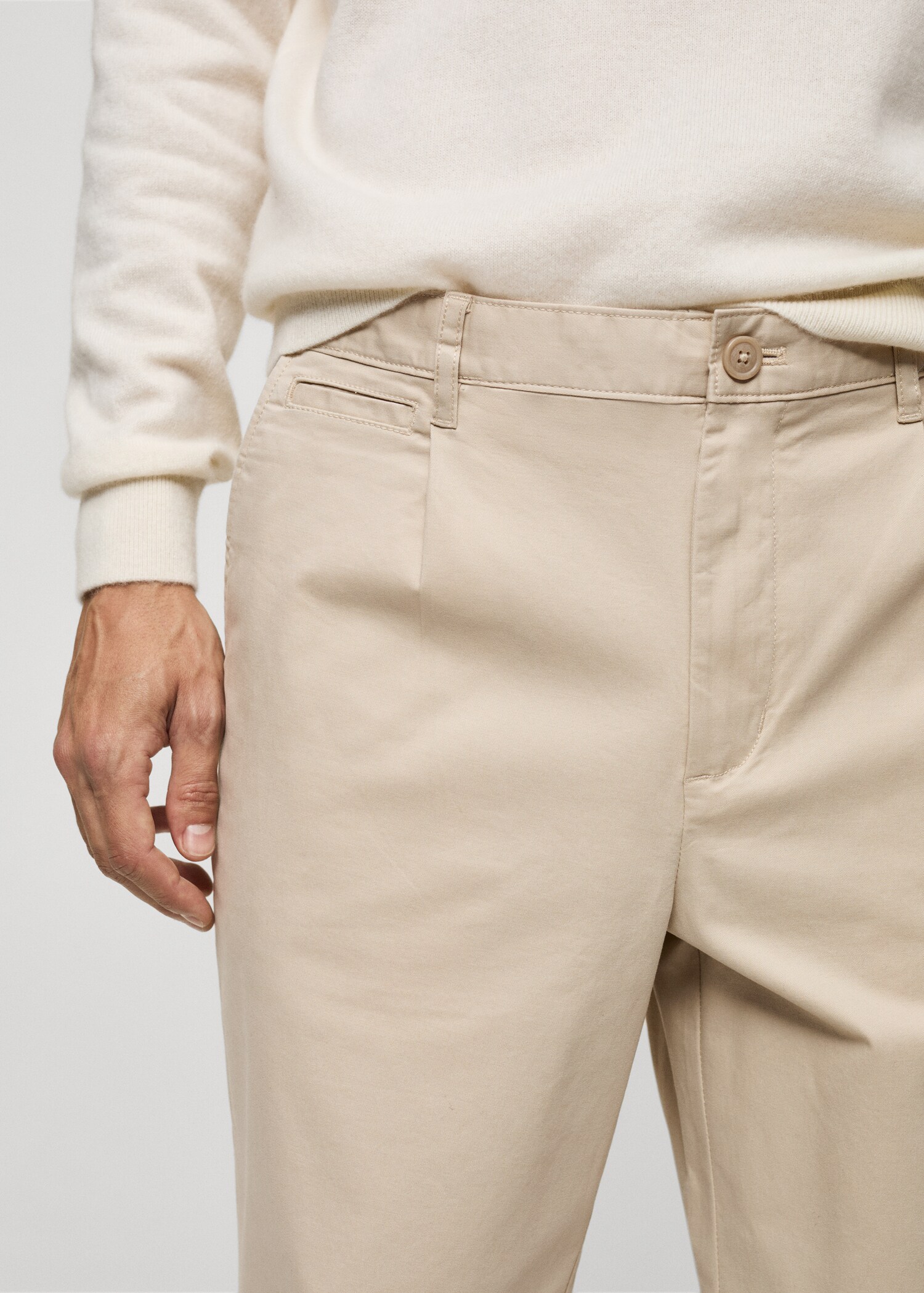 Regular fit pleated cotton trousers - Details of the article 1