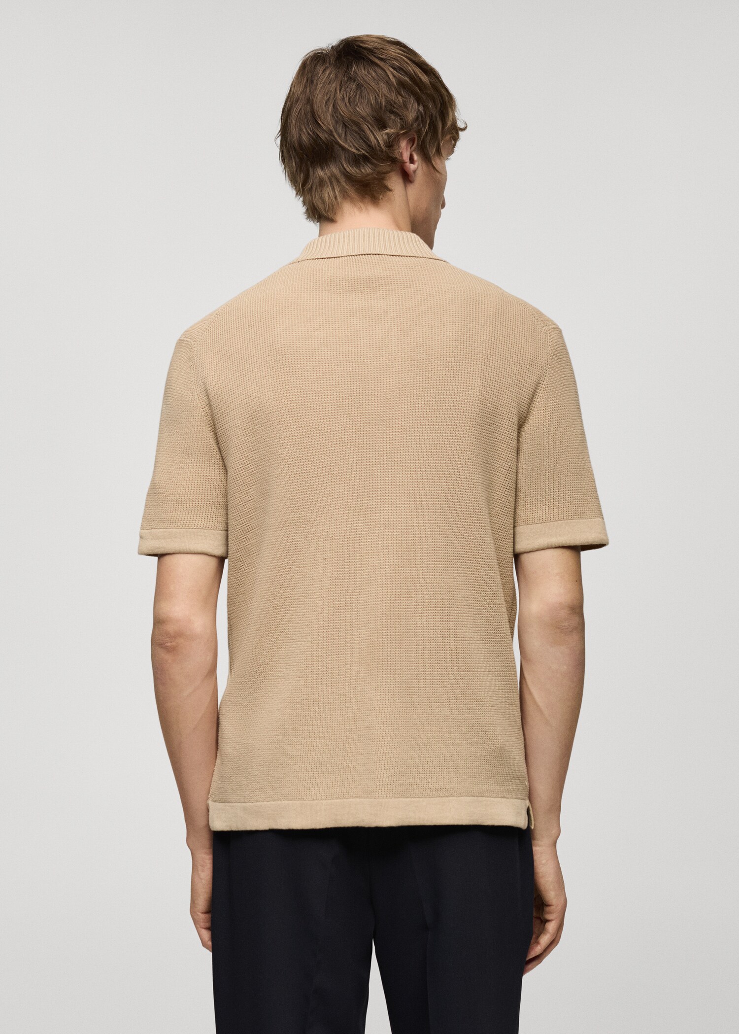 Buttoned micro-structure knitted polo shirt - Reverse of the article