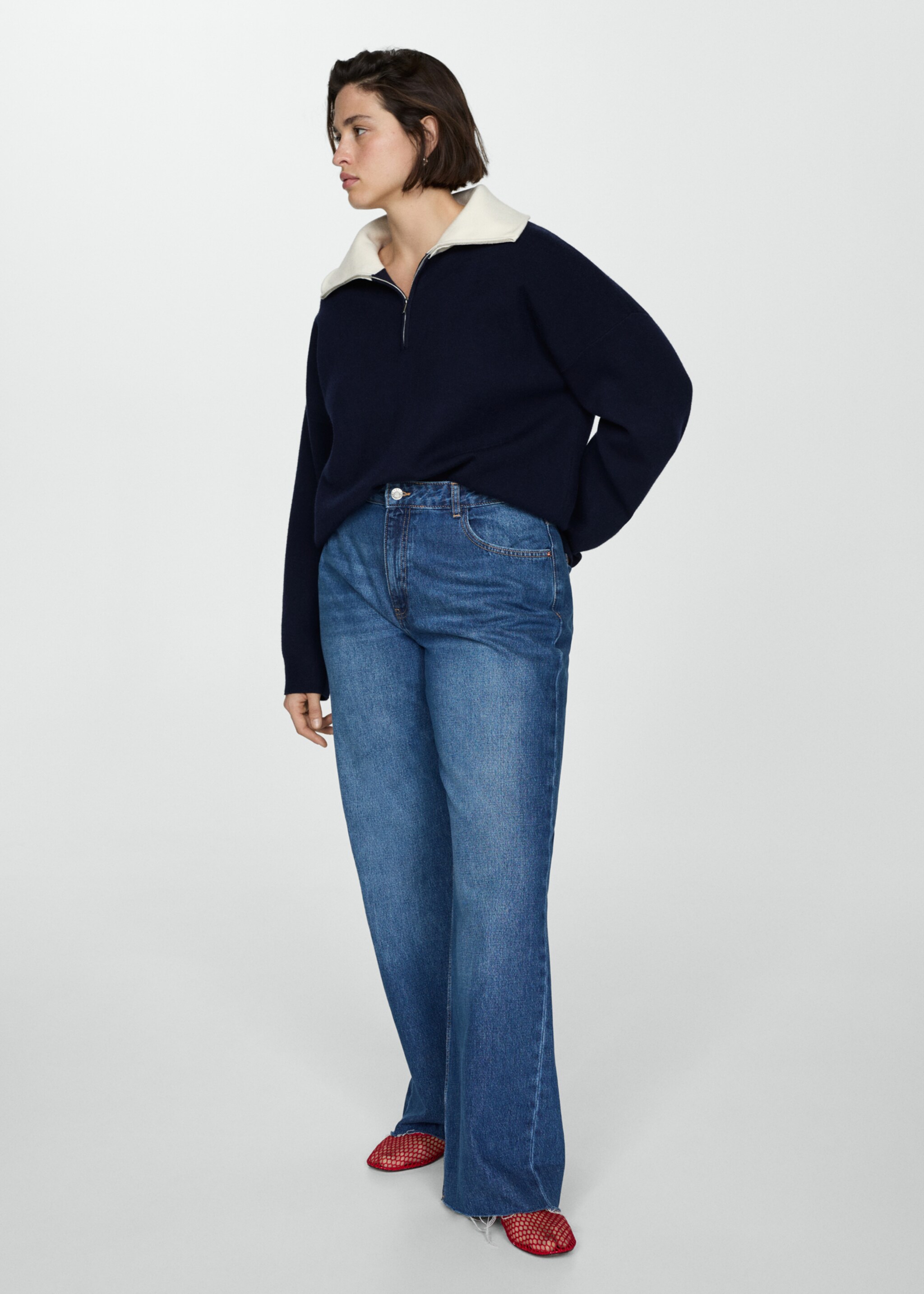 Sweater with contrasting collar - Details of the article 3, Dark Navy. Ref: 77094760-00.