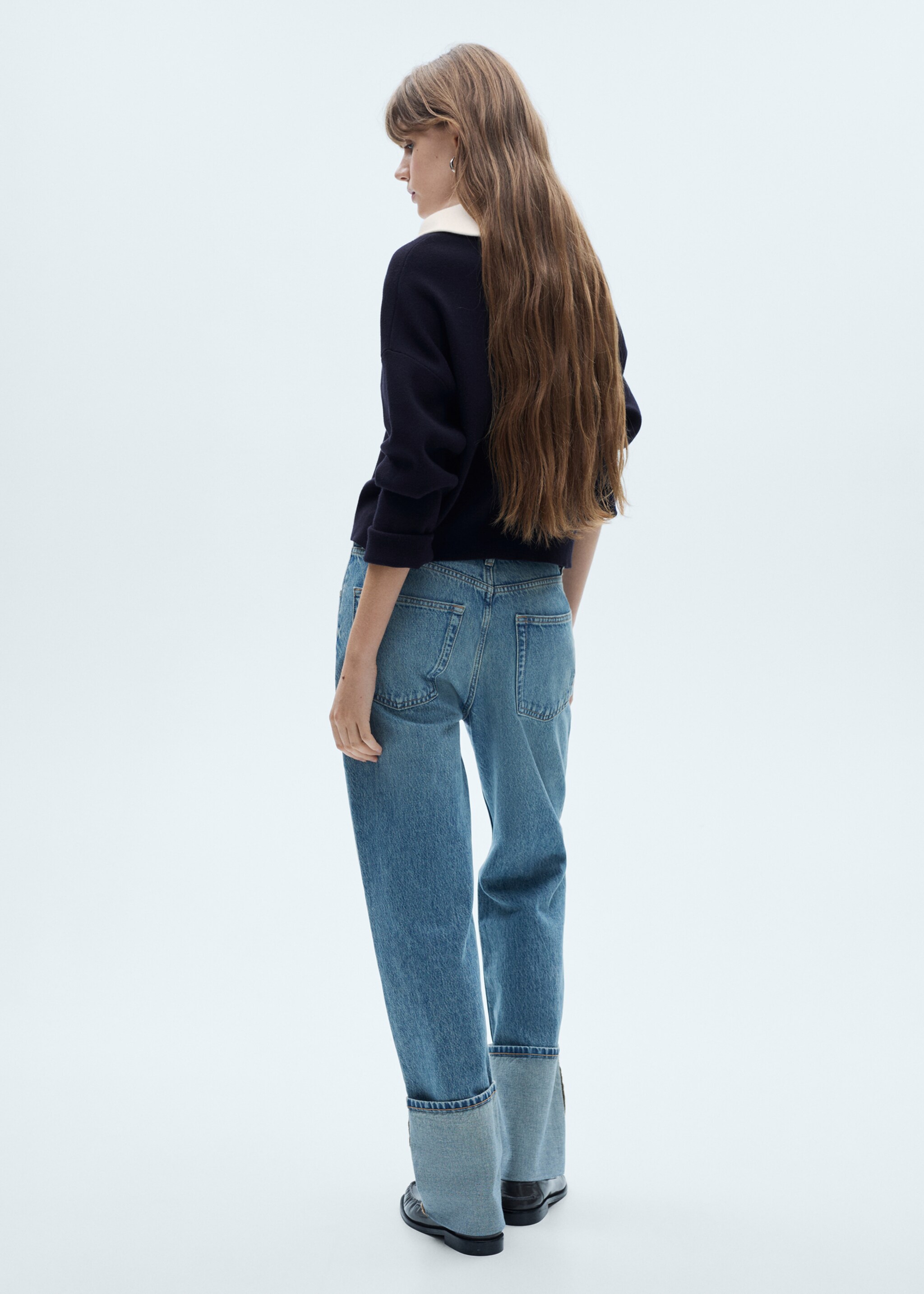 Sweater with contrasting collar - Reverse of the article, Dark Navy. Ref: 77094760-00.