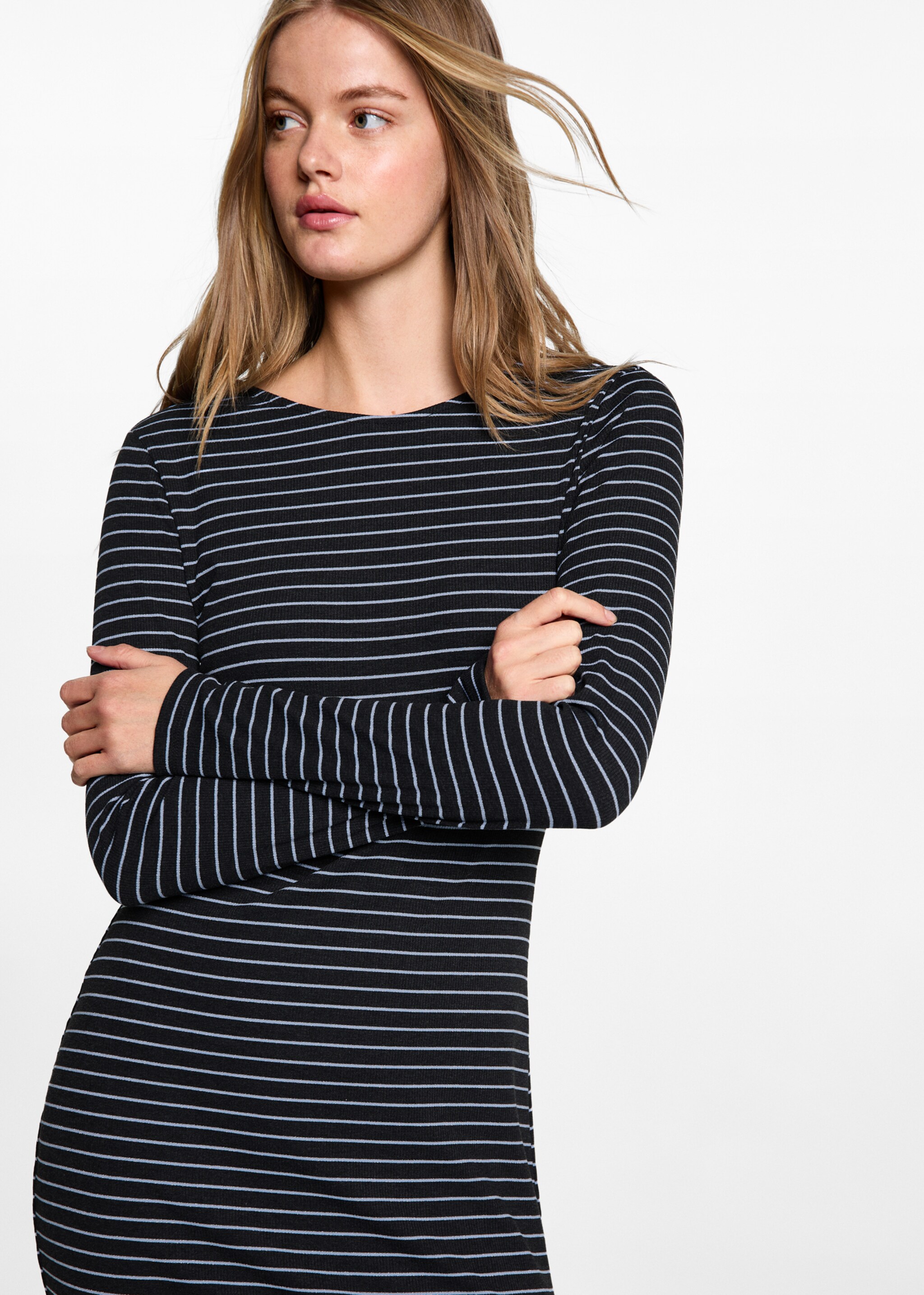 Striped dress with lurex opening - Medium plane, Grey. Ref: 77094782-00.