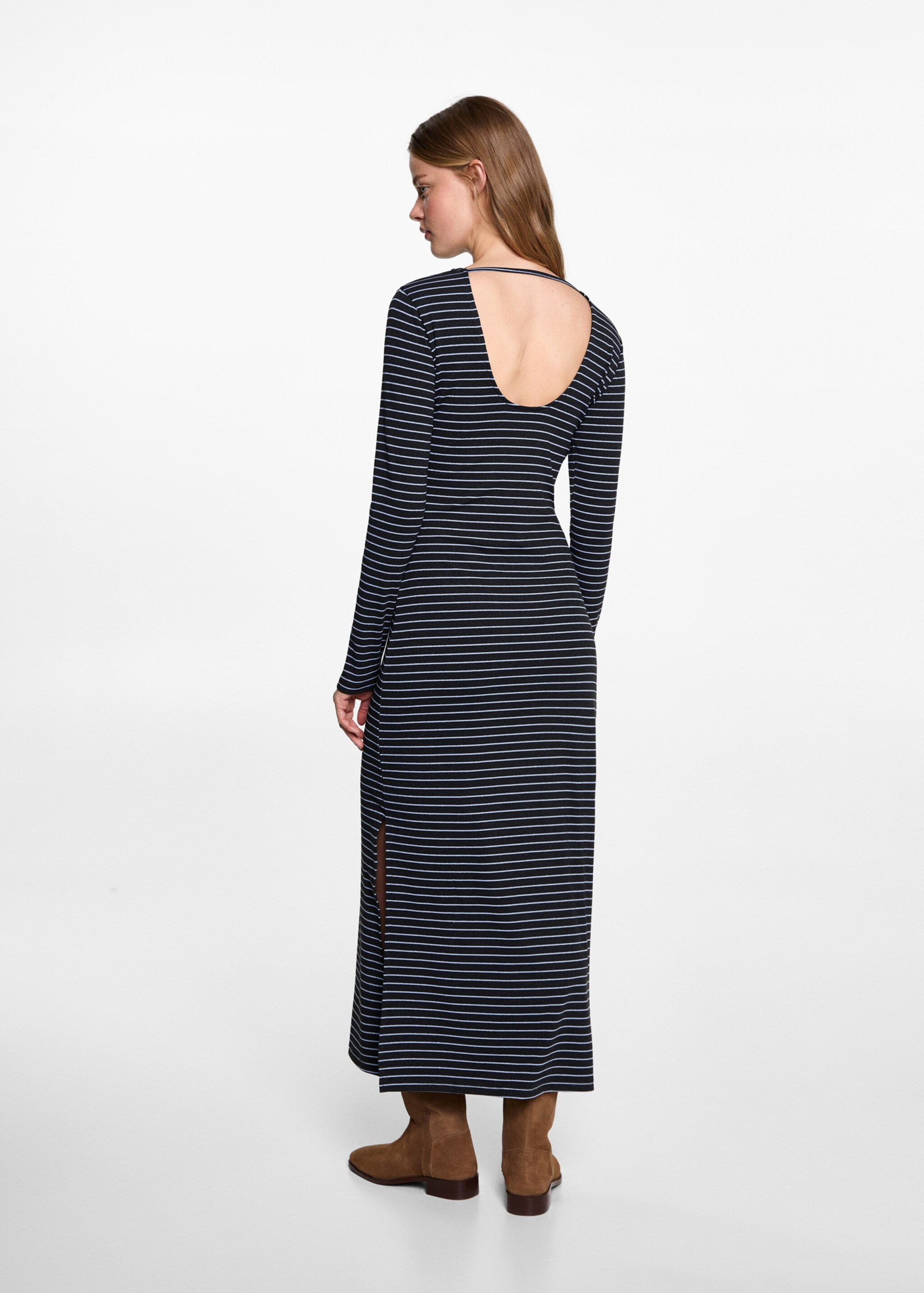 Striped dress with lurex opening - Reverse of the article, Grey. Ref: 77094782-00.