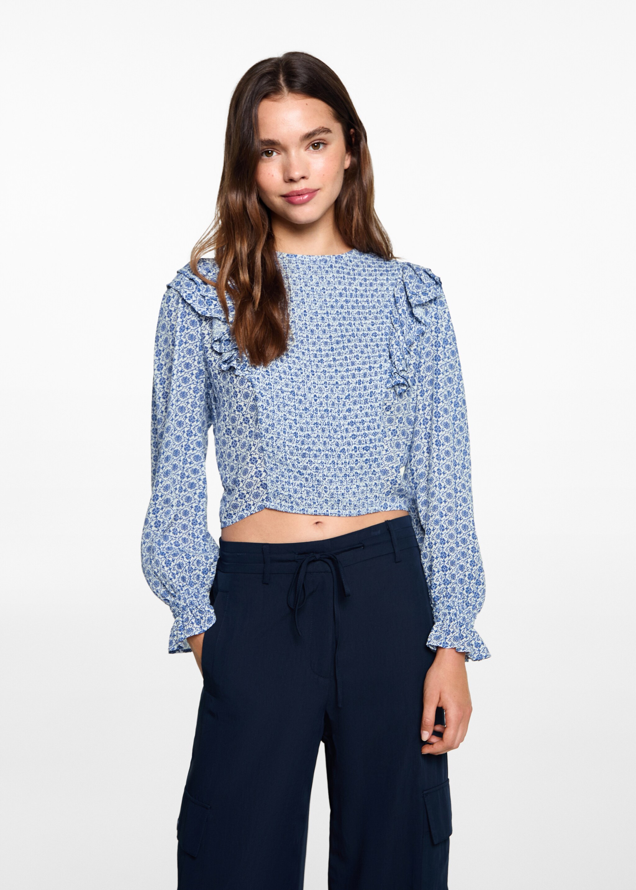 Brusa estampada volants - Pla mig, Blanc trencat. Ref: 77094783-00.