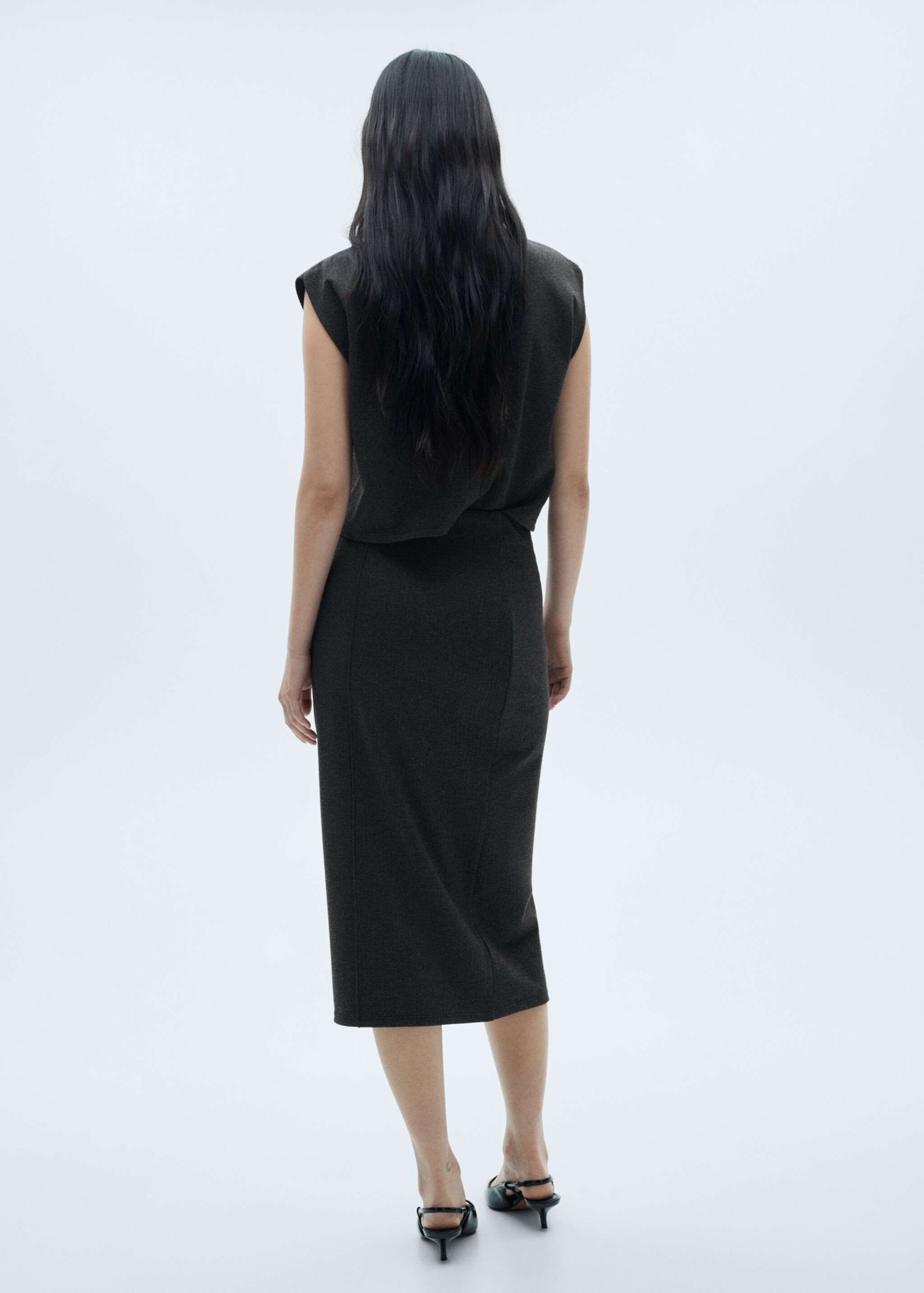 Jupe midi maille - Verso de l’article, Gris. Ref: 77095645-00.