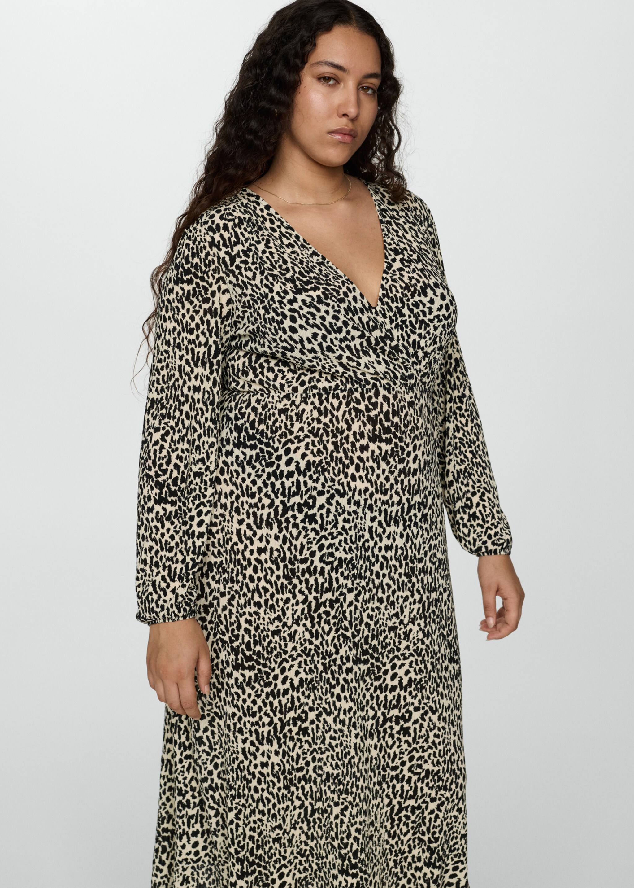 Leopard-print long dress - Details of the article 5, Ecru. Ref: 77095648-00.