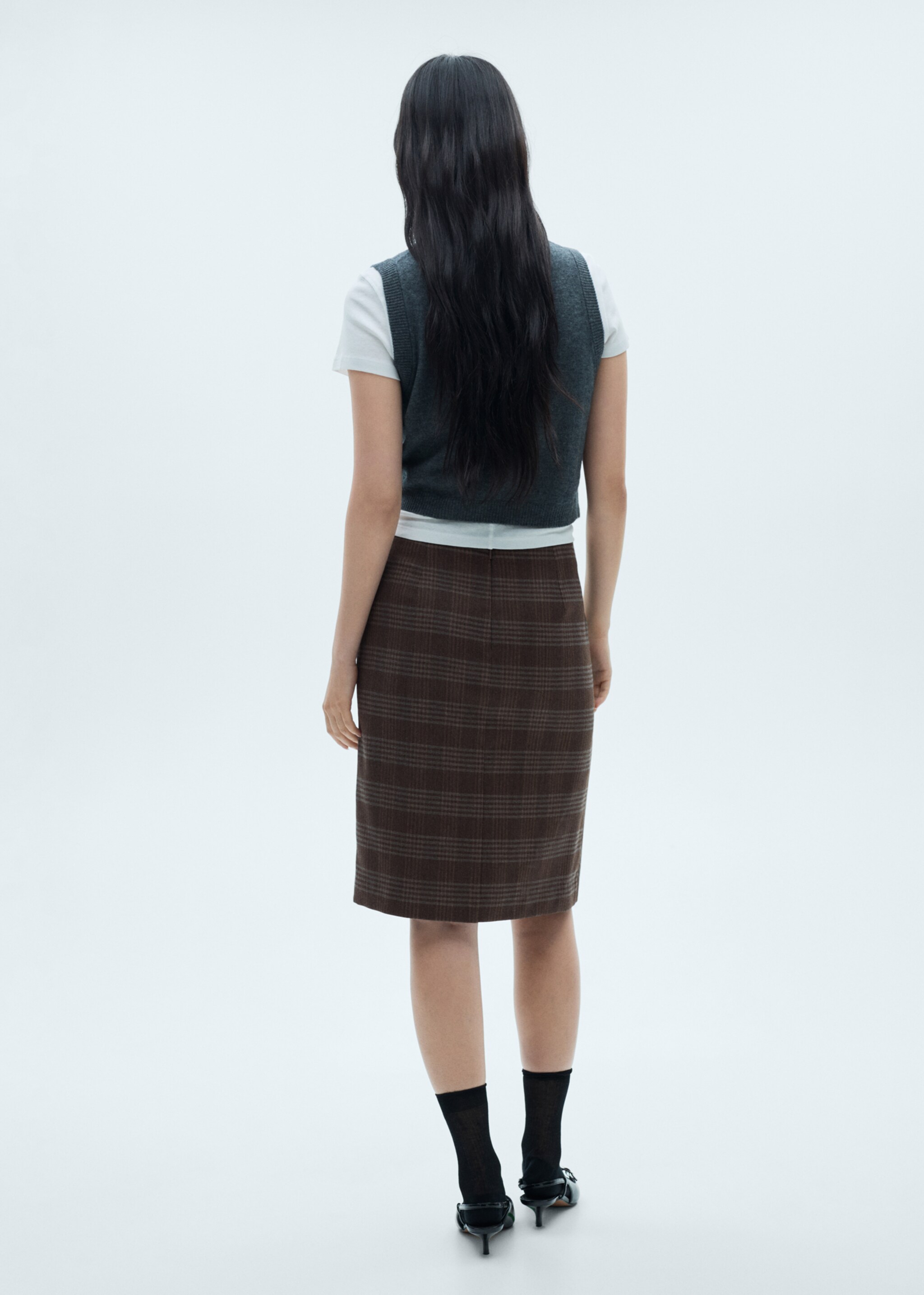 Geruite rok met dubbele riem - Achterkant van het artikel, Grijs. Ref: 77095651-00.