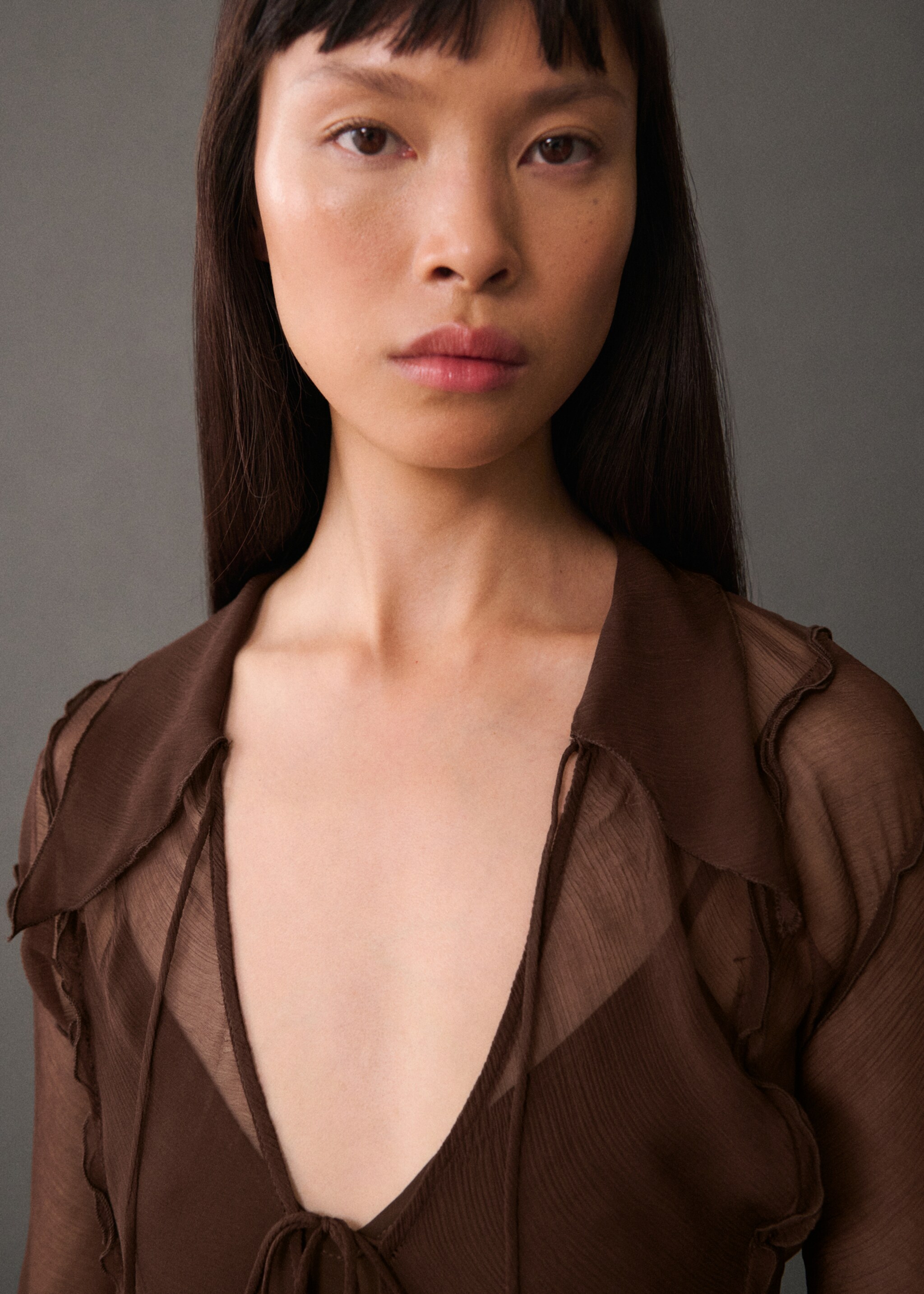 Vestido gasa evasé - Medium plane, Brown. Ref: 77095652-00.