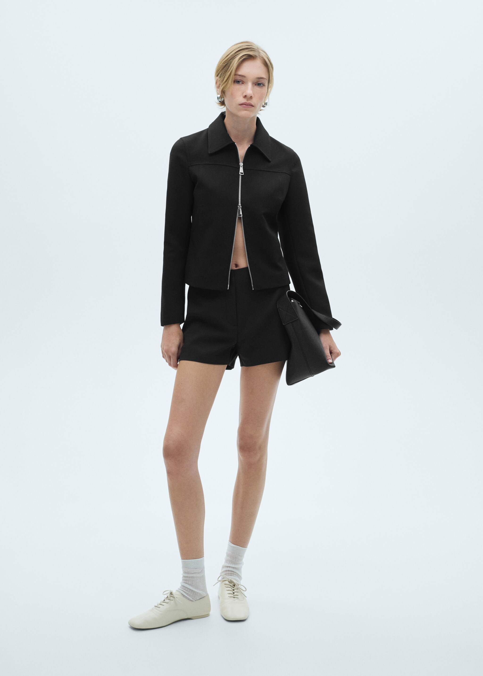 Jacket with double zip - Details of the article 2, Black. Ref: 77095657-00.