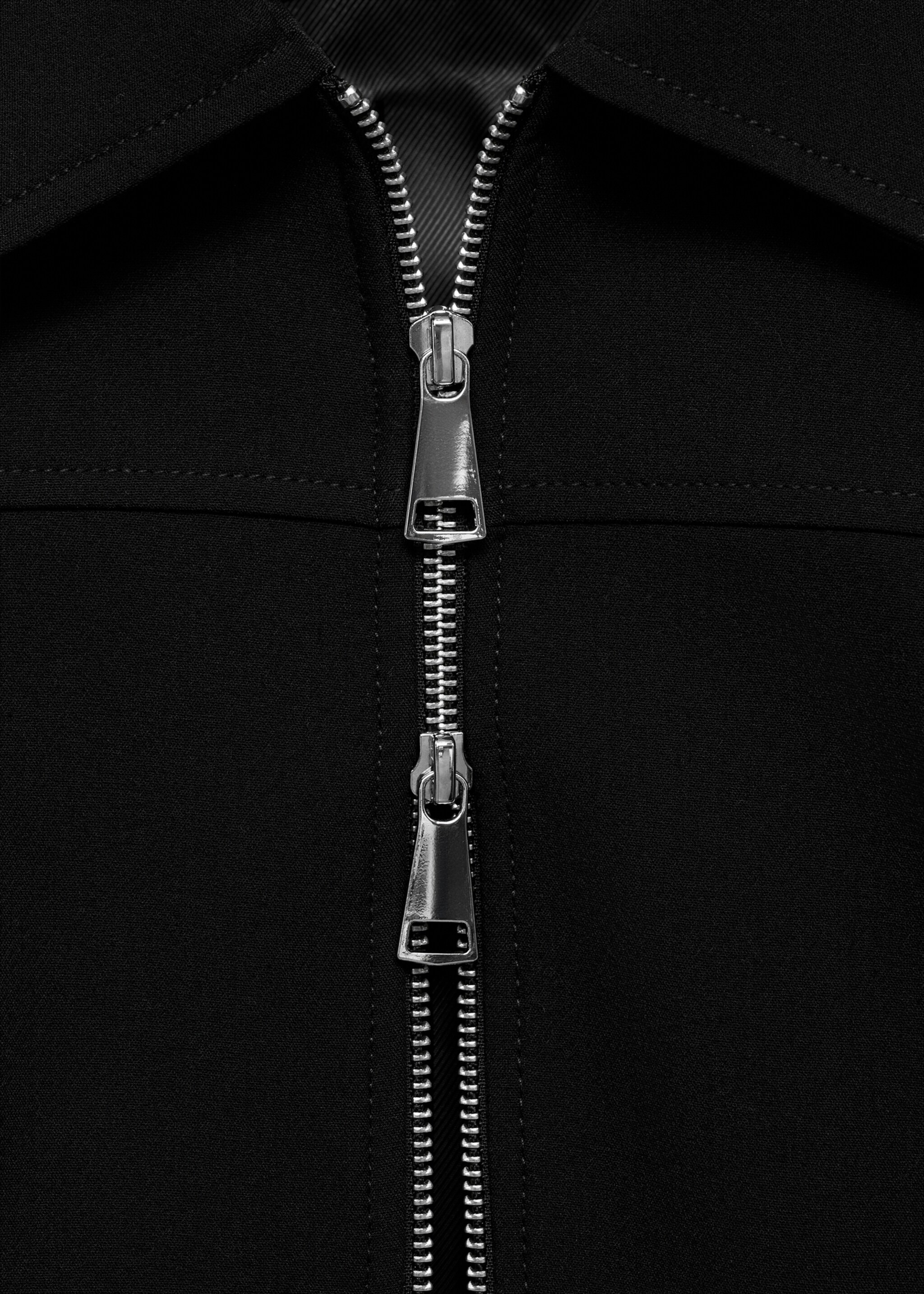 Jacket with double zip - Details of the article 8, Black. Ref: 77095657-00.