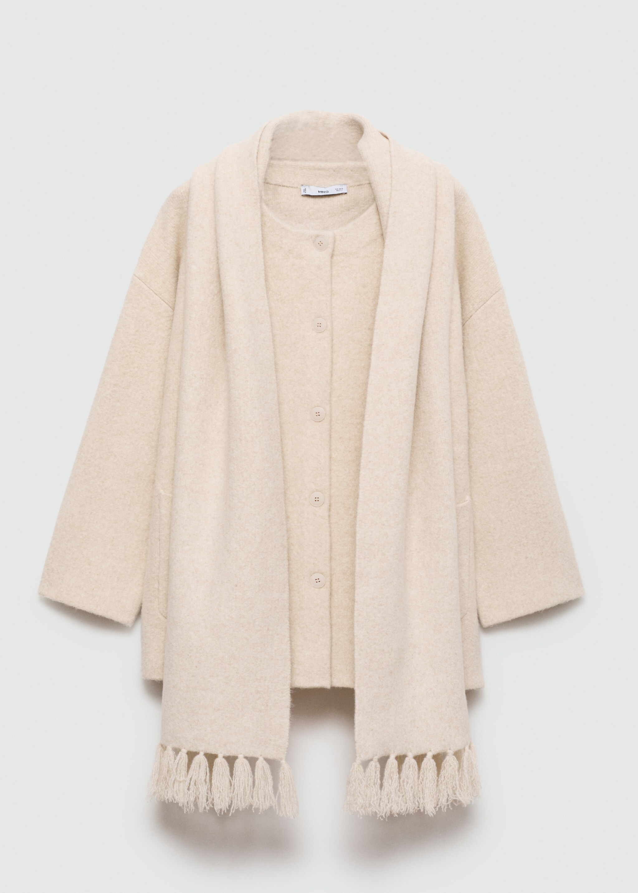 Knitted coat with detachable scarf - Article without model, Ecru. Ref: 77095660-00.