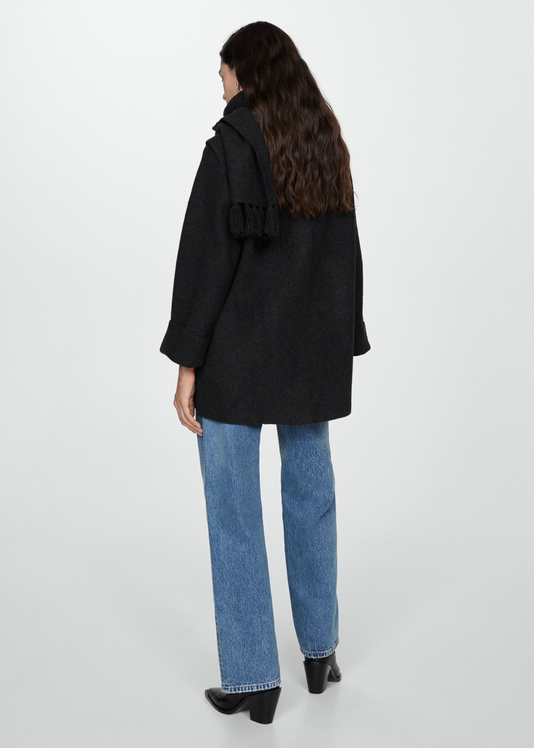 Knitted coat with detachable scarf - Reverse of the article, Charcoal. Ref: 77095660-00.