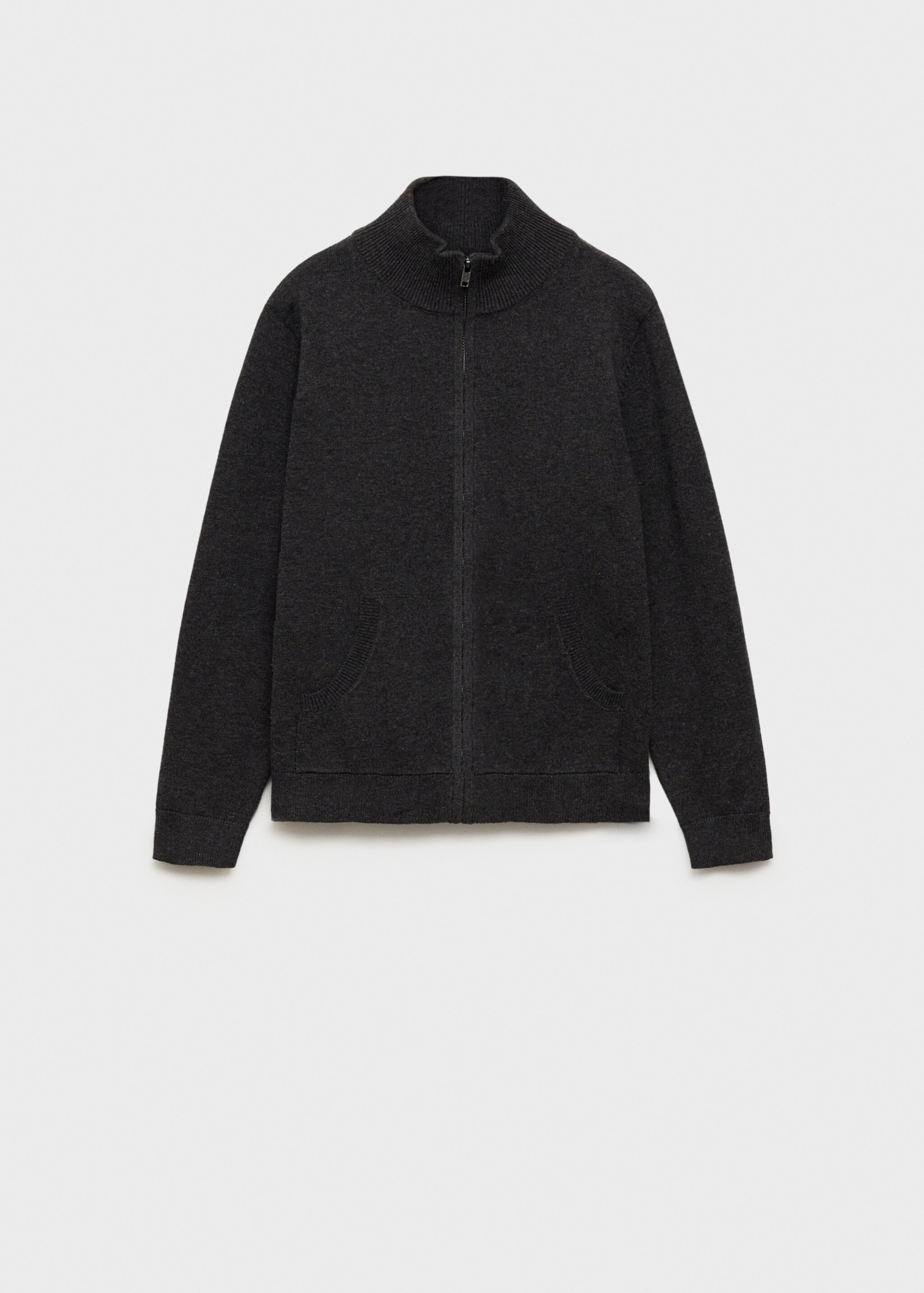 Zipped knit cardigan - Article without model, Charcoal. Ref: 77095963-00.