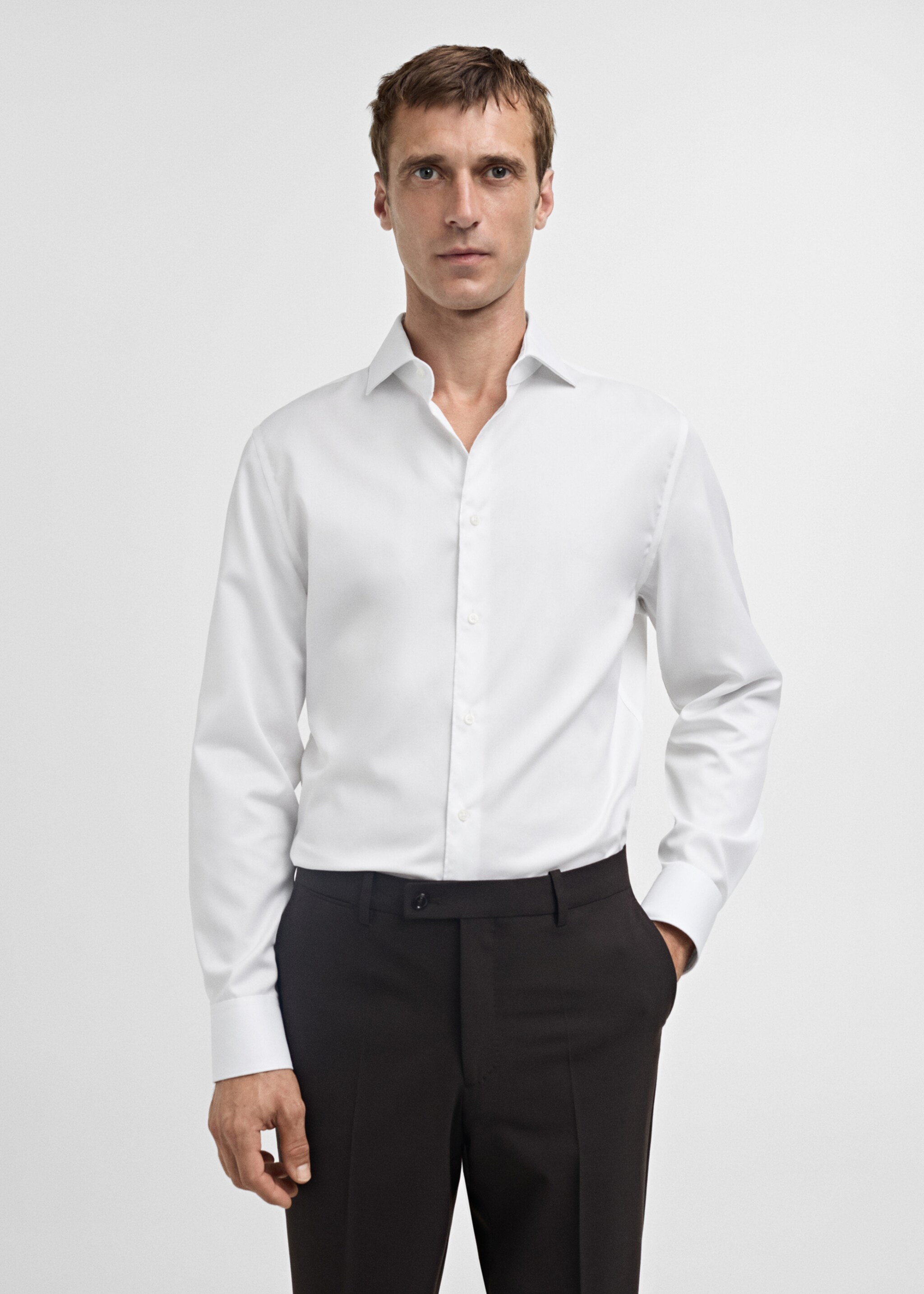 Košile slim fit 100% bavlna - Náhled ve středové rovině, Bílá. Ref: 77095968-00.
