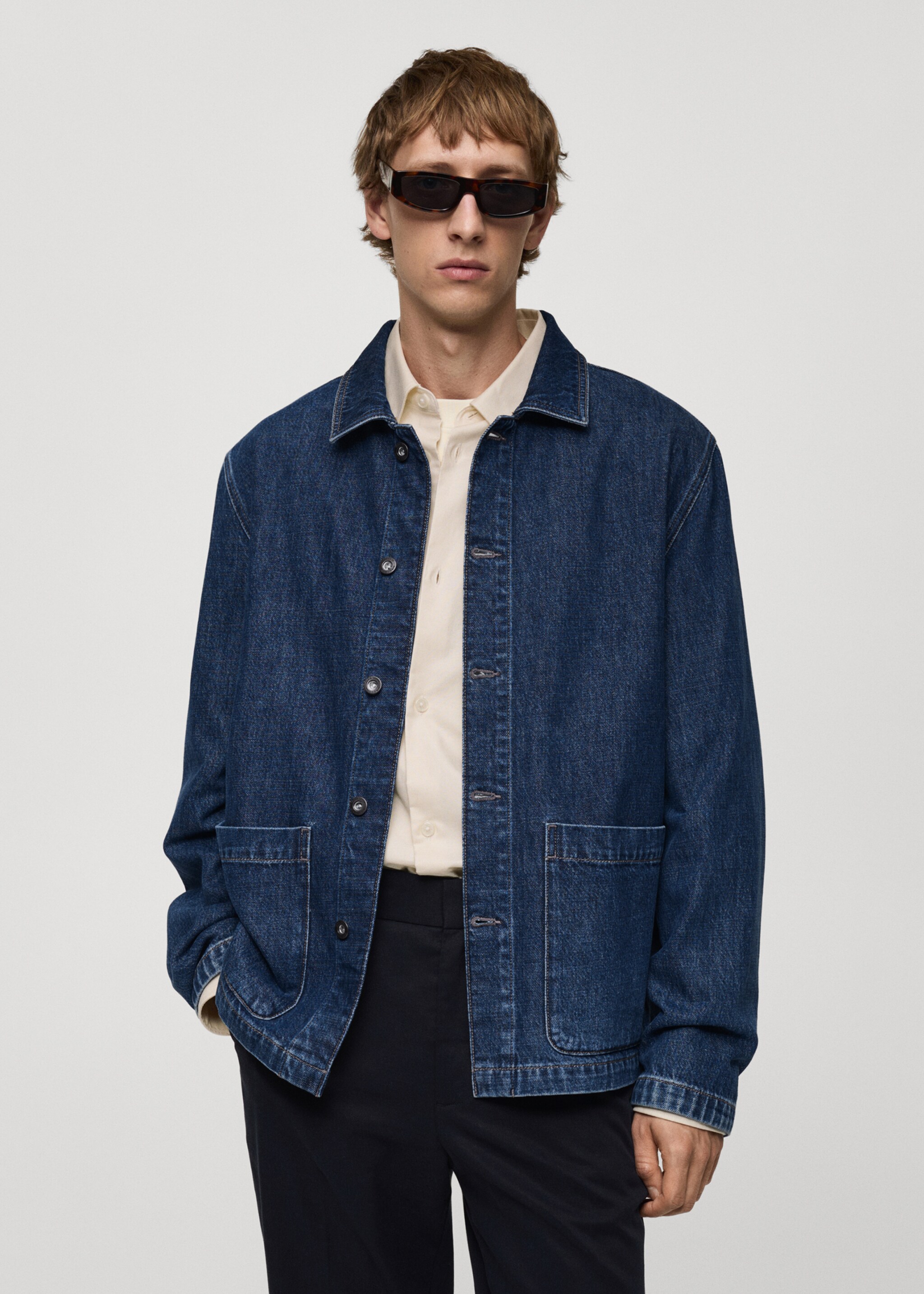 Relaxed-fit denim overshirt - Medium plane, Dark Blue. Ref: 77095971-00.