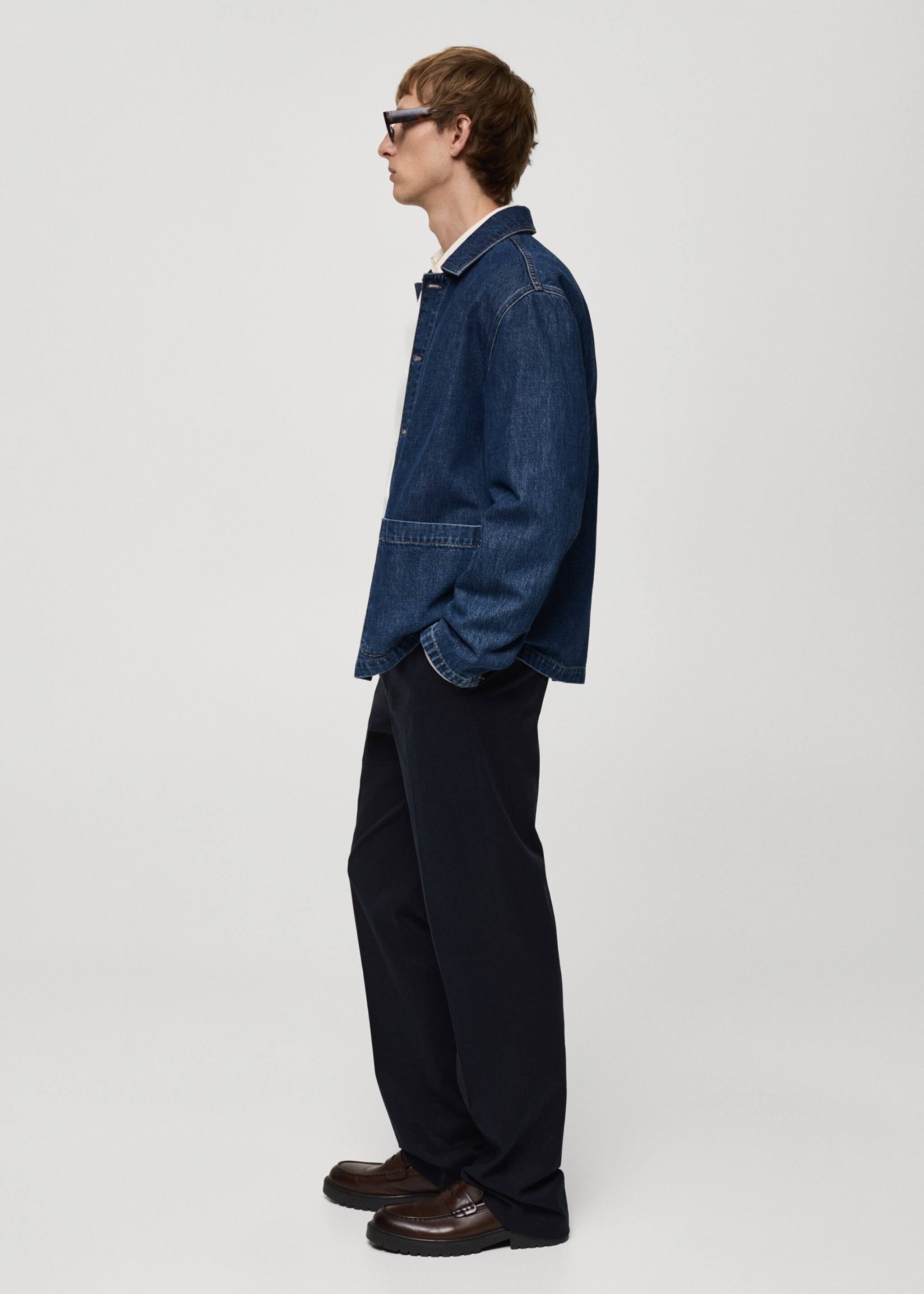 Relaxed-fit denim overshirt - Details of the article 2, Dark Blue. Ref: 77095971-00.