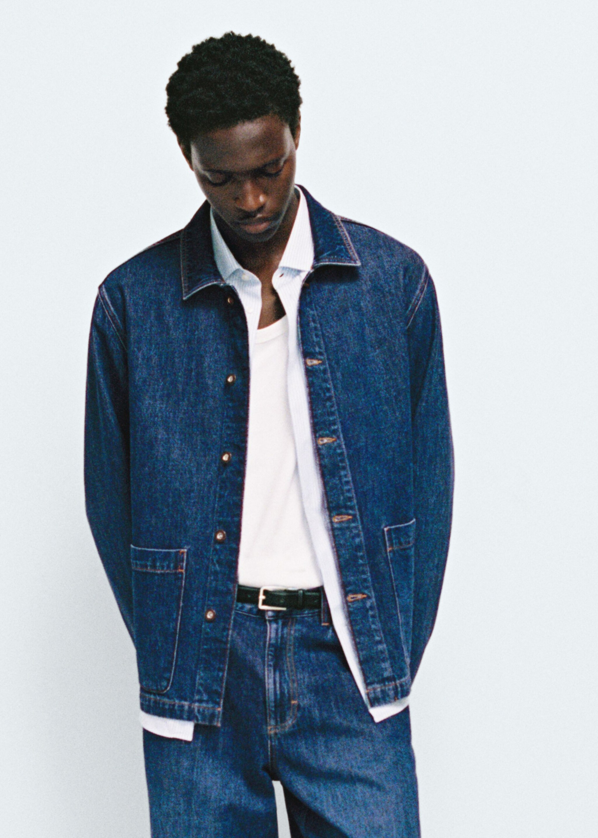 Relaxed-fit denim overshirt - Details of the article 5, Dark Blue. Ref: 77095971-00.