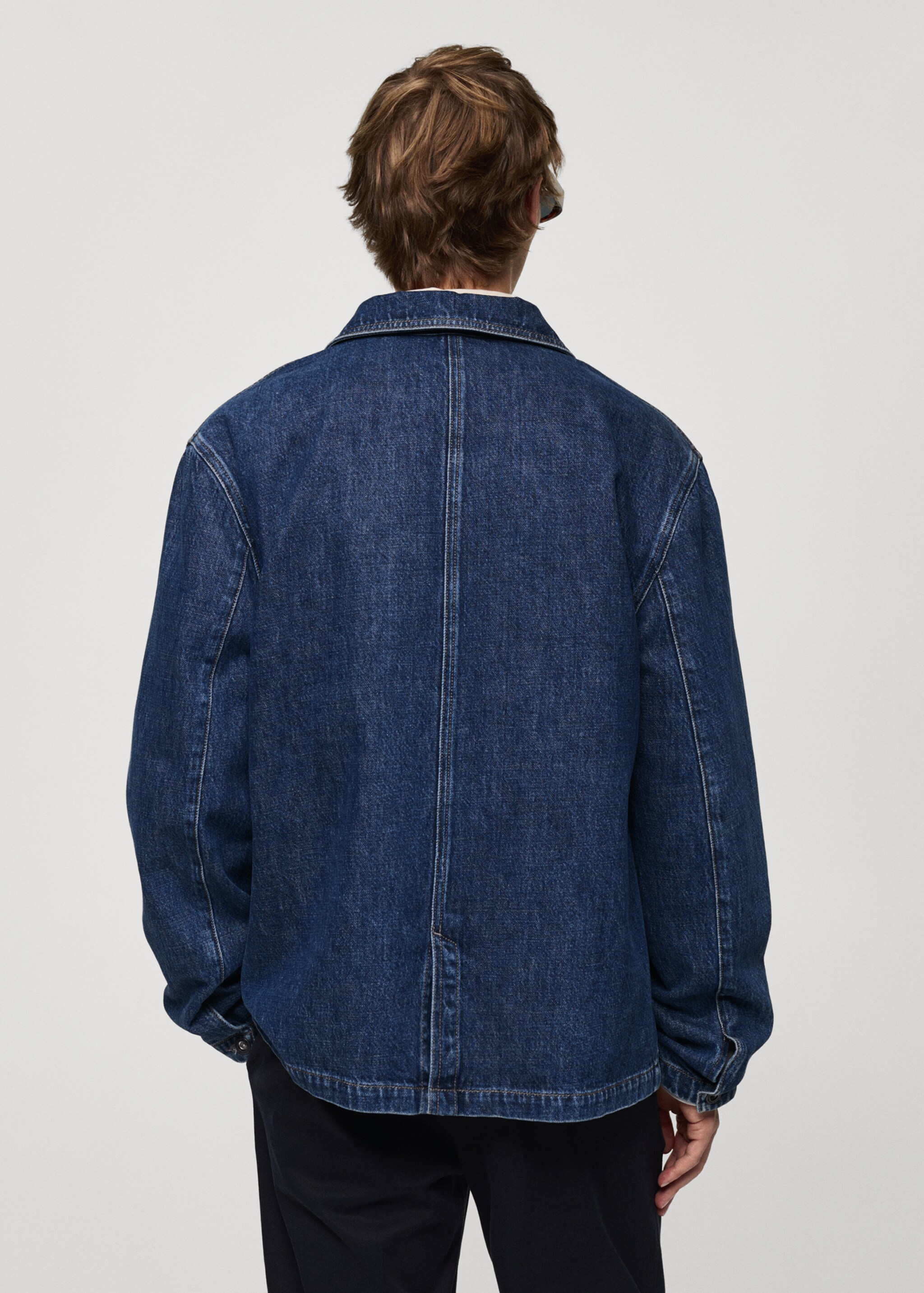 Relaxed-fit denim overshirt - Reverse of the article, Dark Blue. Ref: 77095971-00.