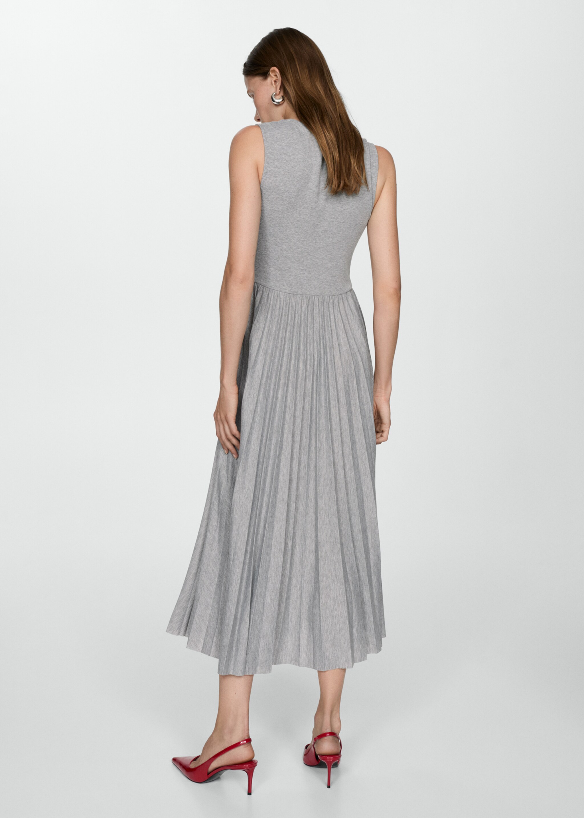 Pleated long dress - Reverse of the article, Medium Heather Grey. Ref: 77095977-00.