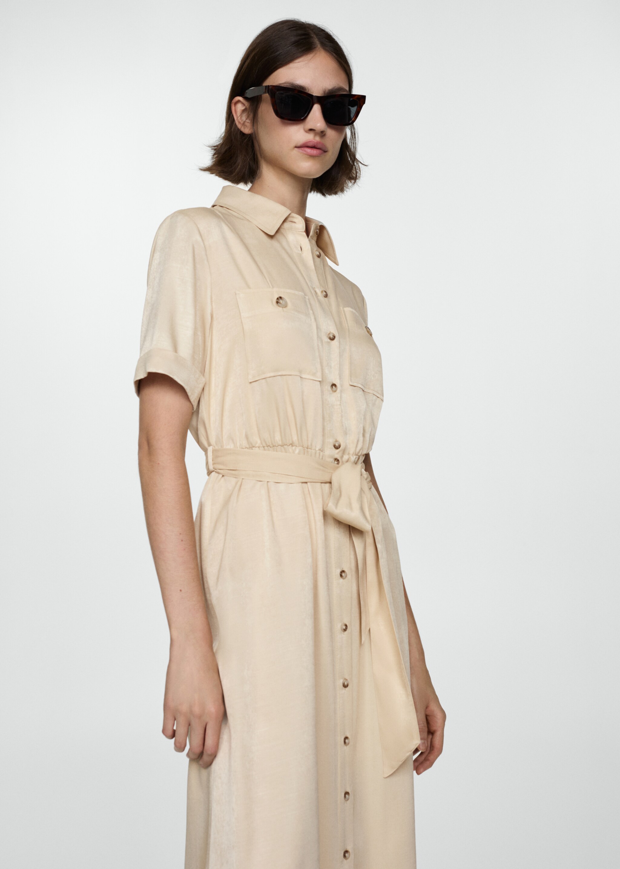 Satin shirt dress - Medium plane, Beige. Ref: 77095980-00.