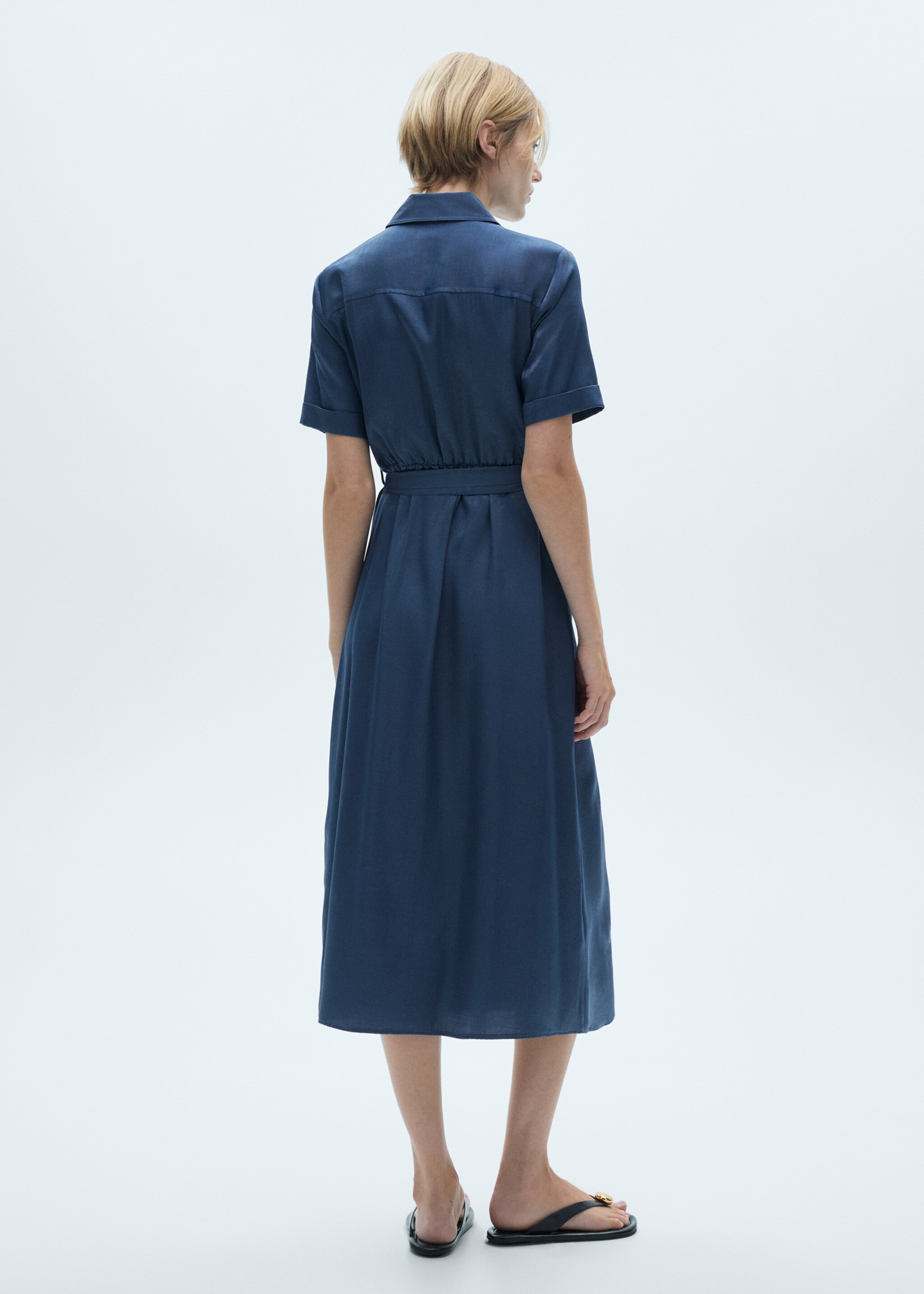 Satin shirt dress - Reverse of the article, Blue. Ref: 77095980-00.