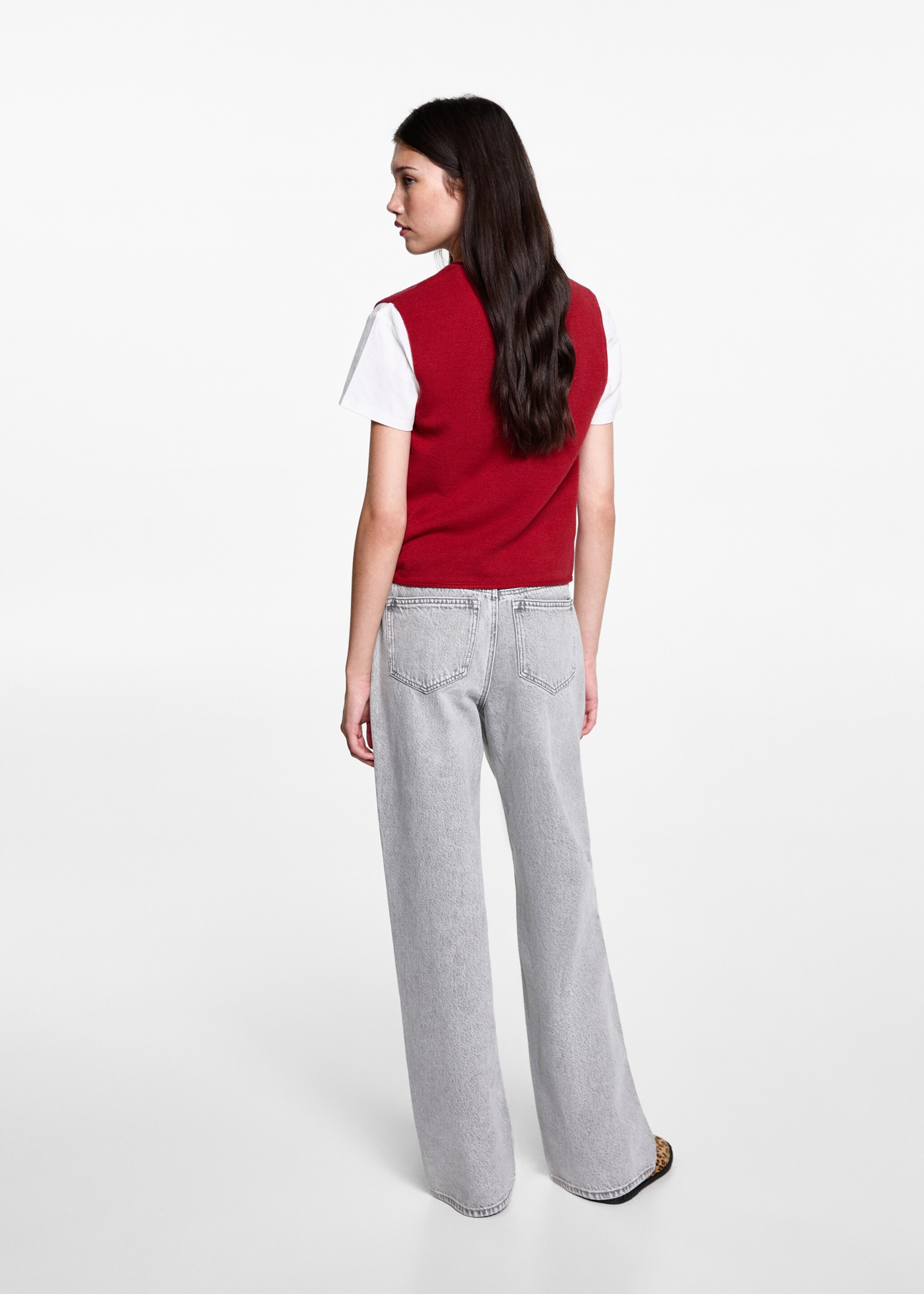 Gilet maille col V - Verso de l’article, Rouge. Ref: 77095983-00.