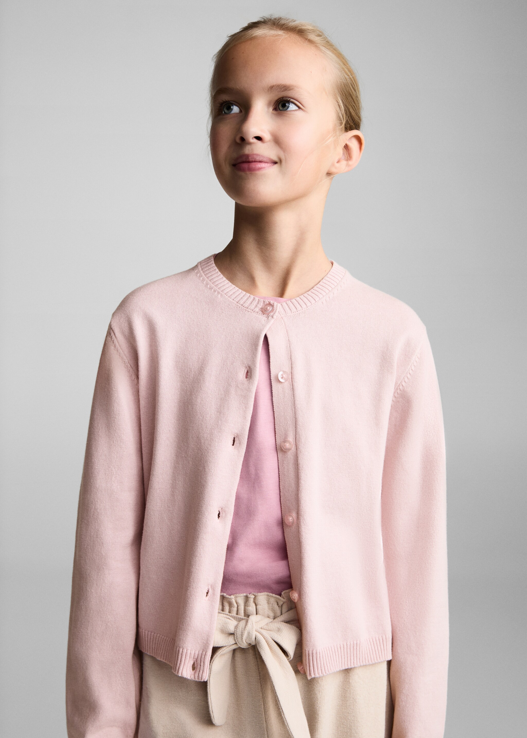 Strickjacke aus Baumwolle - Mittlere Ansicht, Pastellrosa. Ref: 77095989-00.