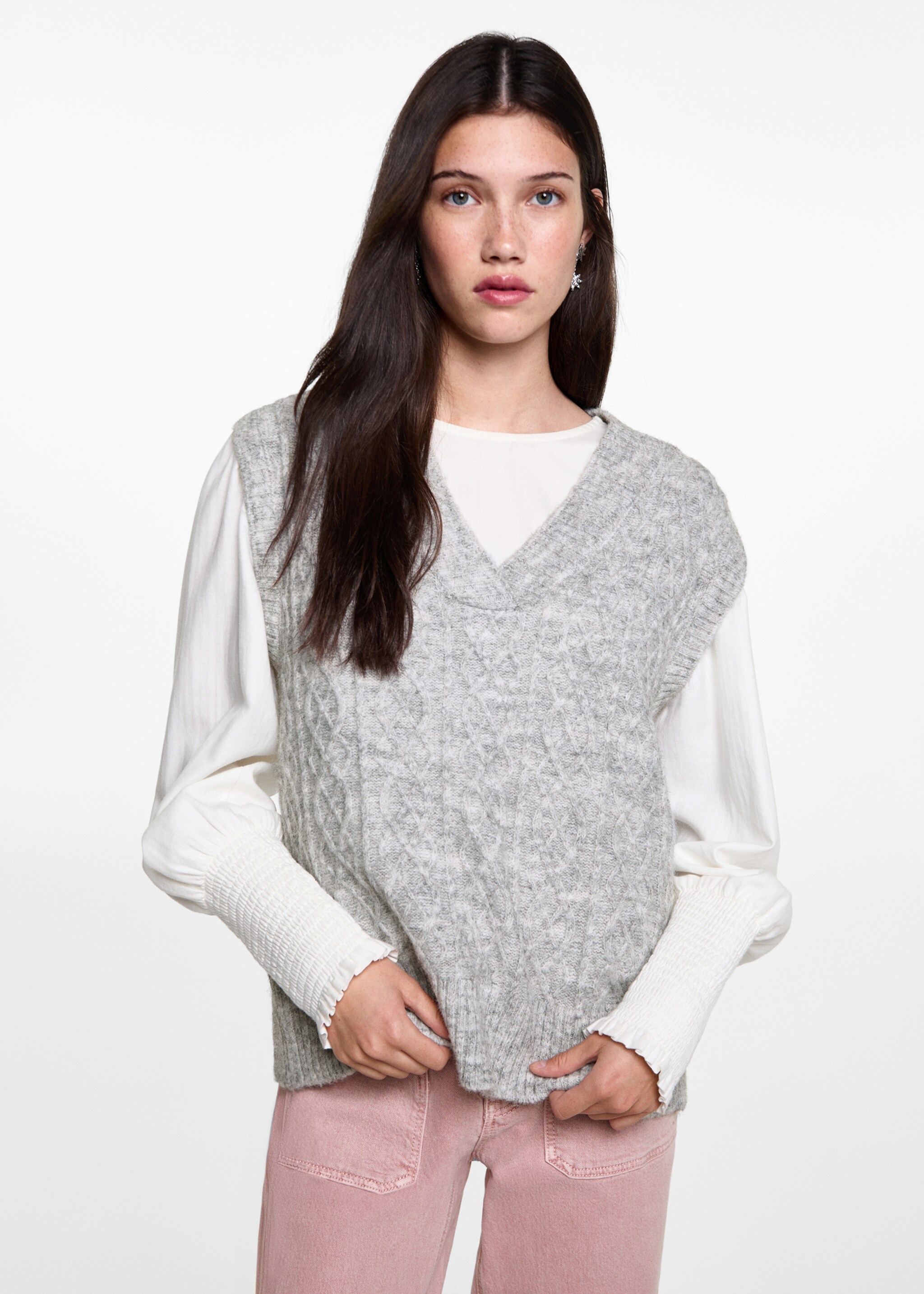 Braided-knit gilet - Medium plane, Medium Heather Grey. Ref: 77096004-00.