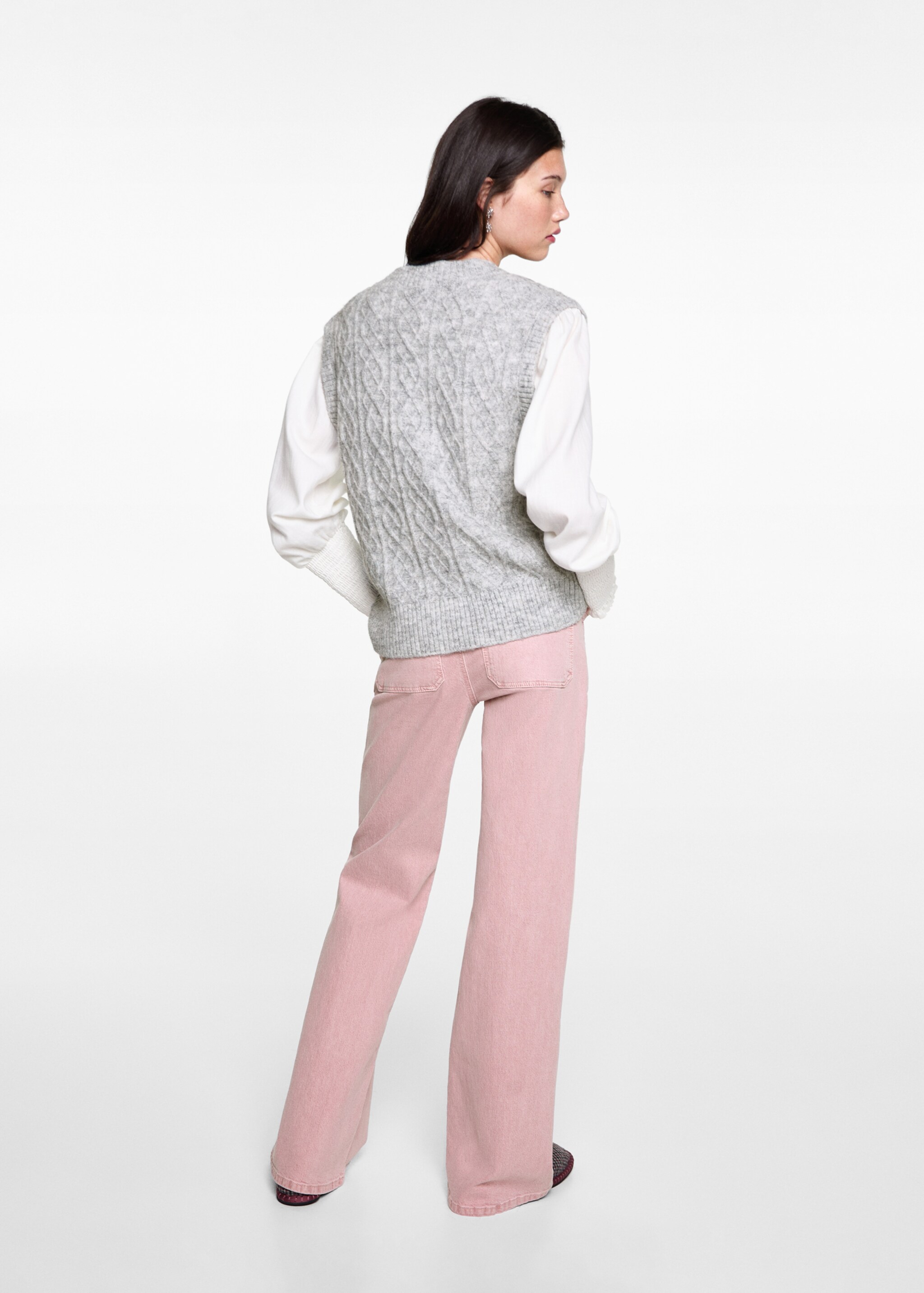 Braided-knit gilet - Reverse of the article, Medium Heather Grey. Ref: 77096004-00.