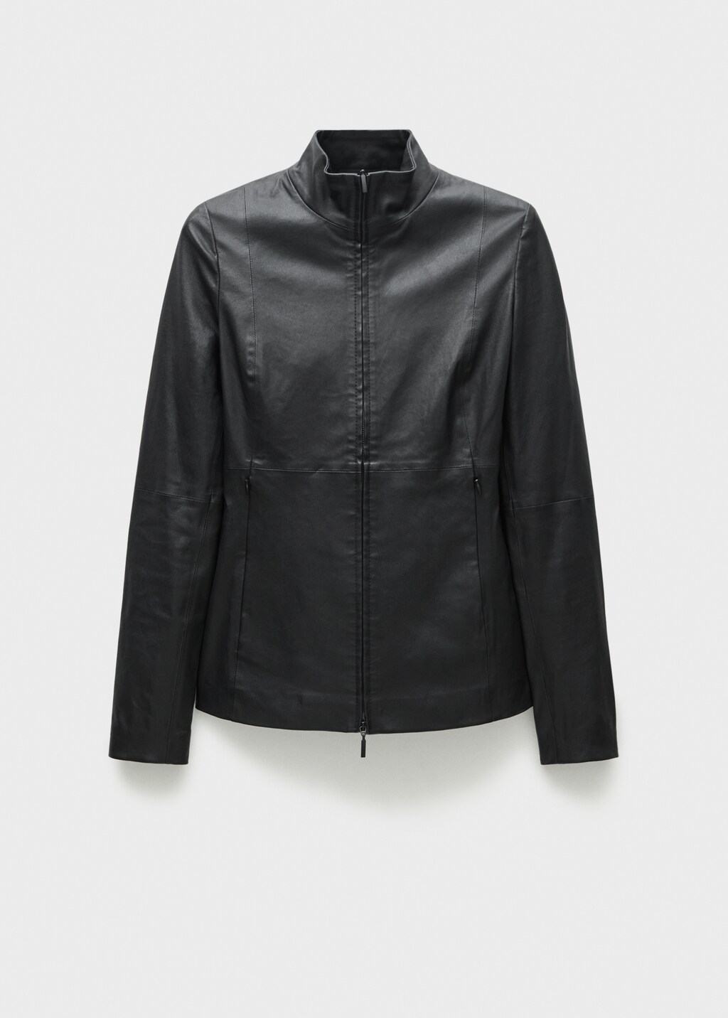 Fitted leather jacket with double zip - Women | MANGO OUTLET USA