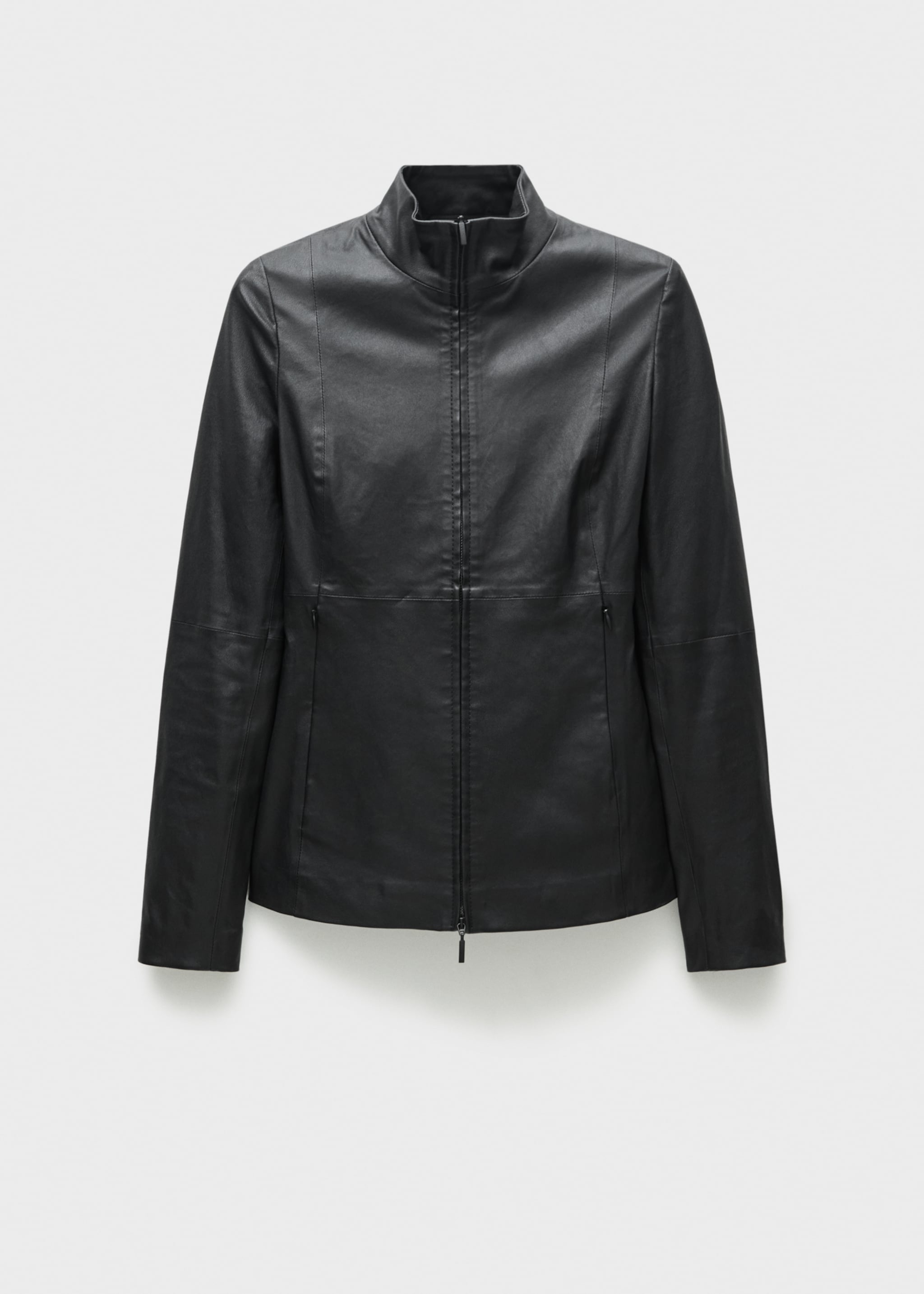 Fitted leather jacket with double zip - Article without model, Black. Ref: 77096355-00.