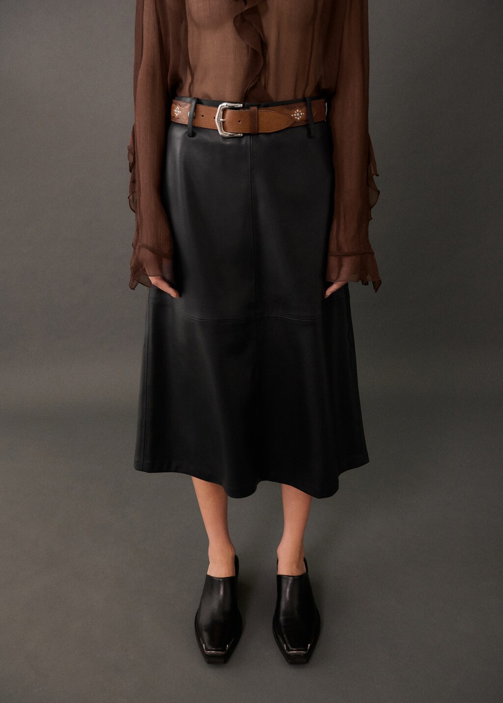 Leather-effect midi-skirt - Women | MANGO OUTLET USA