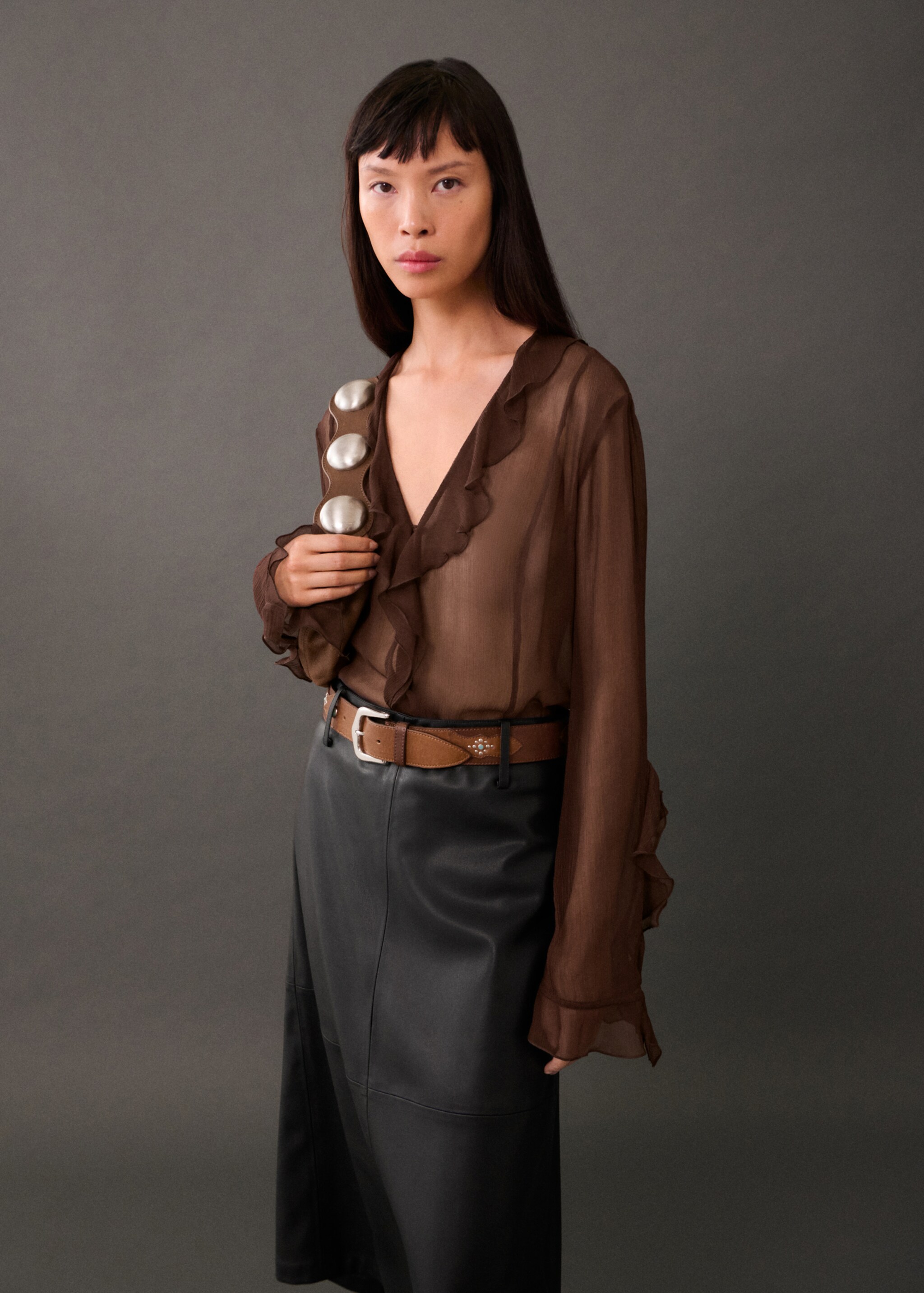 Leather-effect midi-skirt - Details of the article 1
