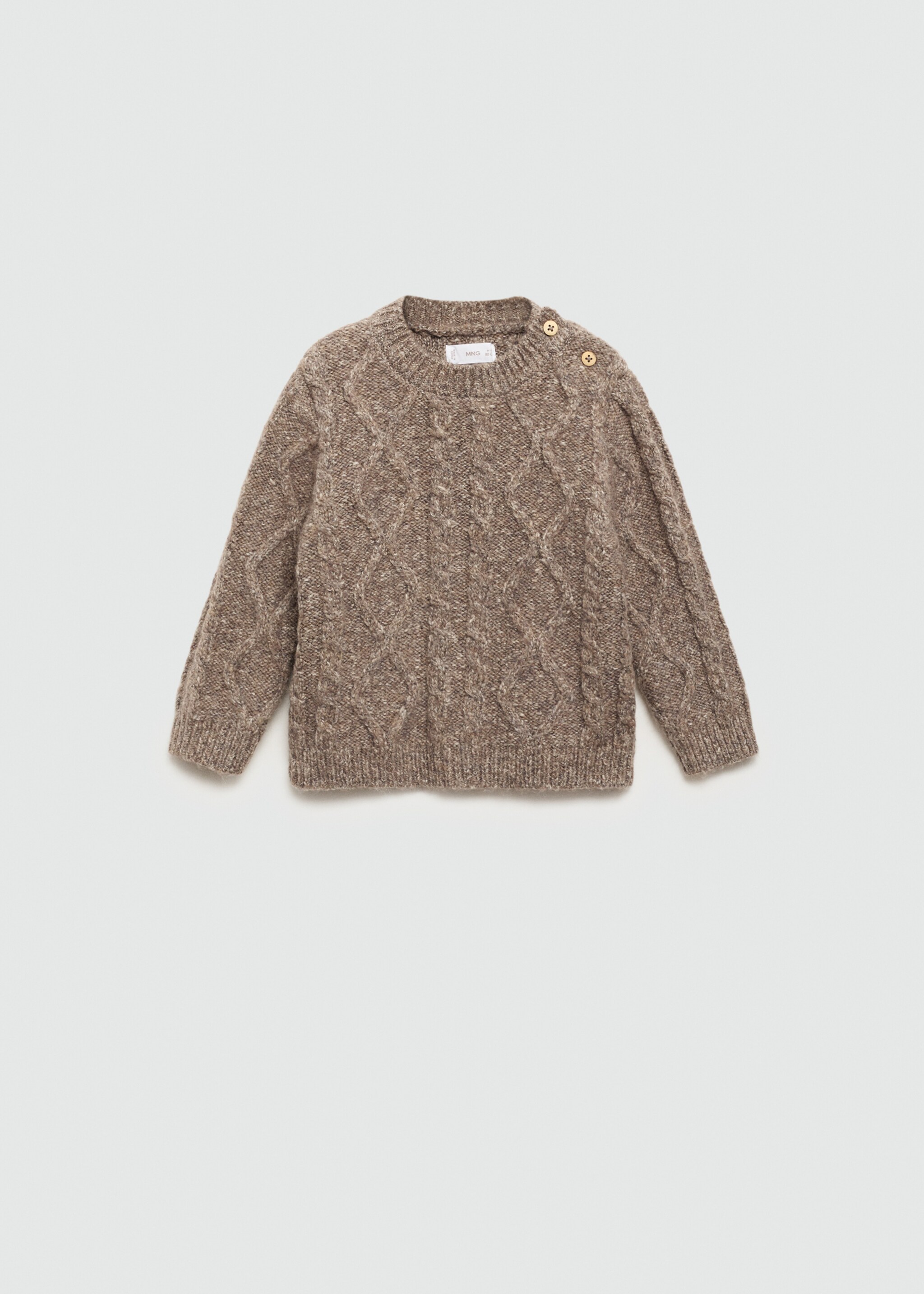 Geknöpfter Strickpullover mit Zopfmuster - Artikel ohne Model, Mittelbraun. Ref: 77096732-00.