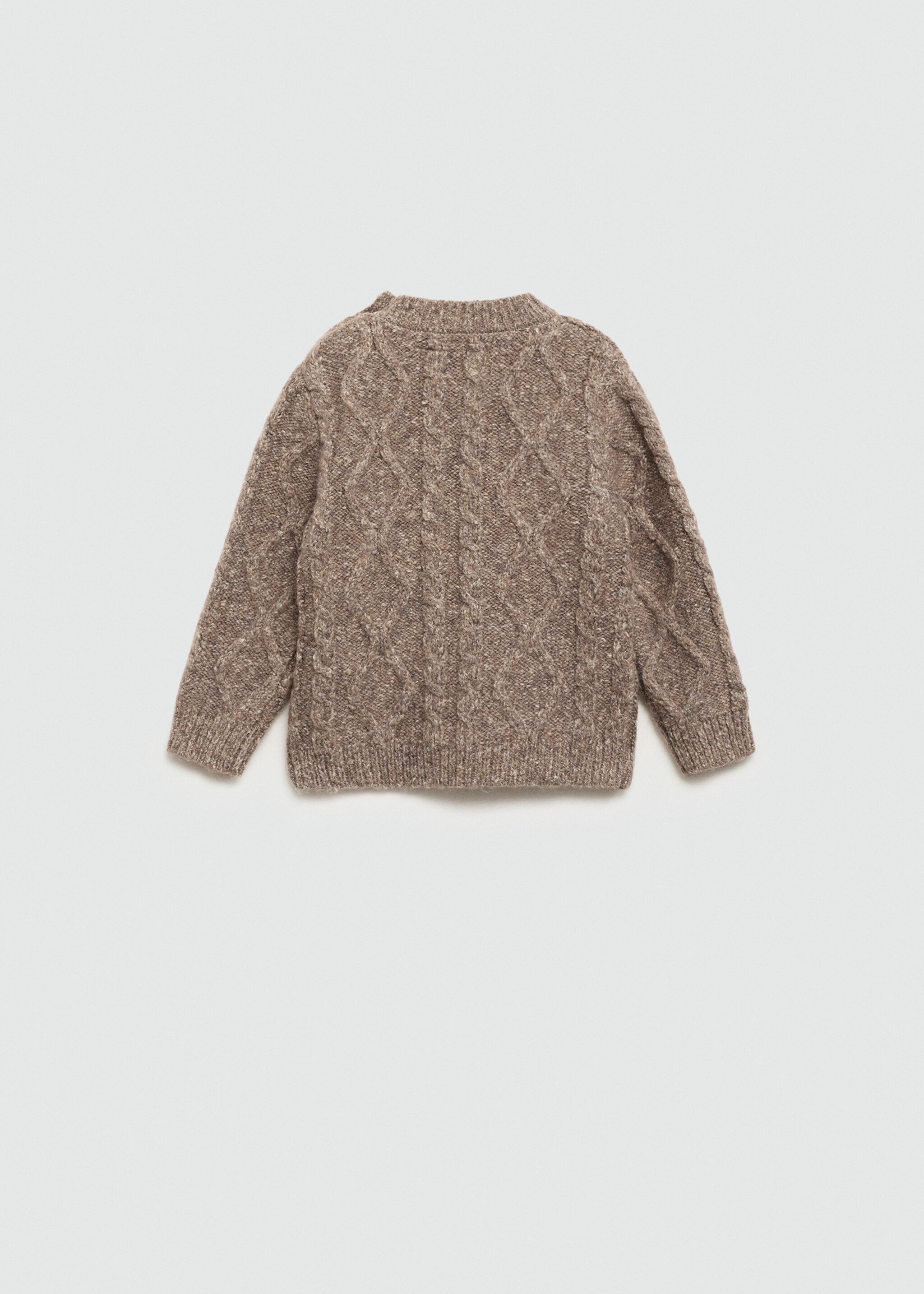 Geknöpfter Strickpullover mit Zopfmuster - Rückseite des Artikels, Mittelbraun. Ref: 77096732-00.