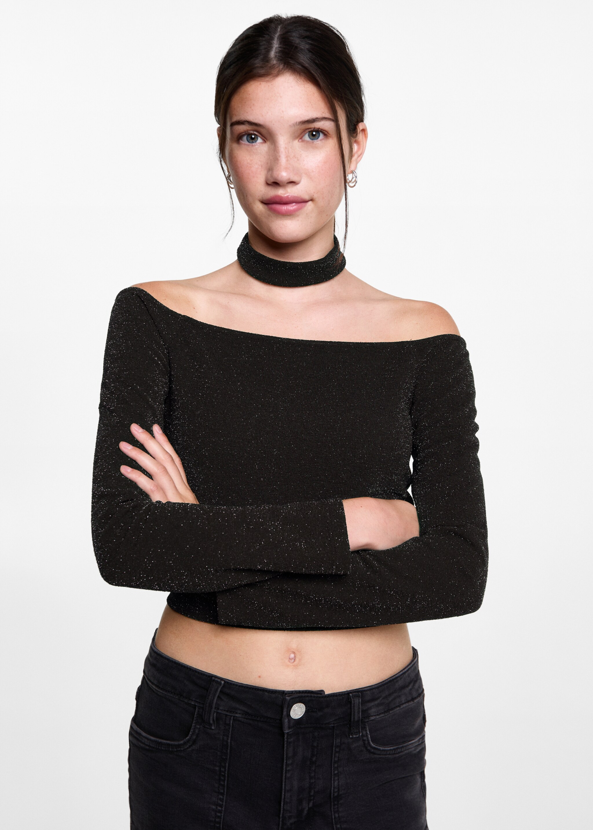 Choker lurex top - Medium plane, Black. Ref: 77096736-00.