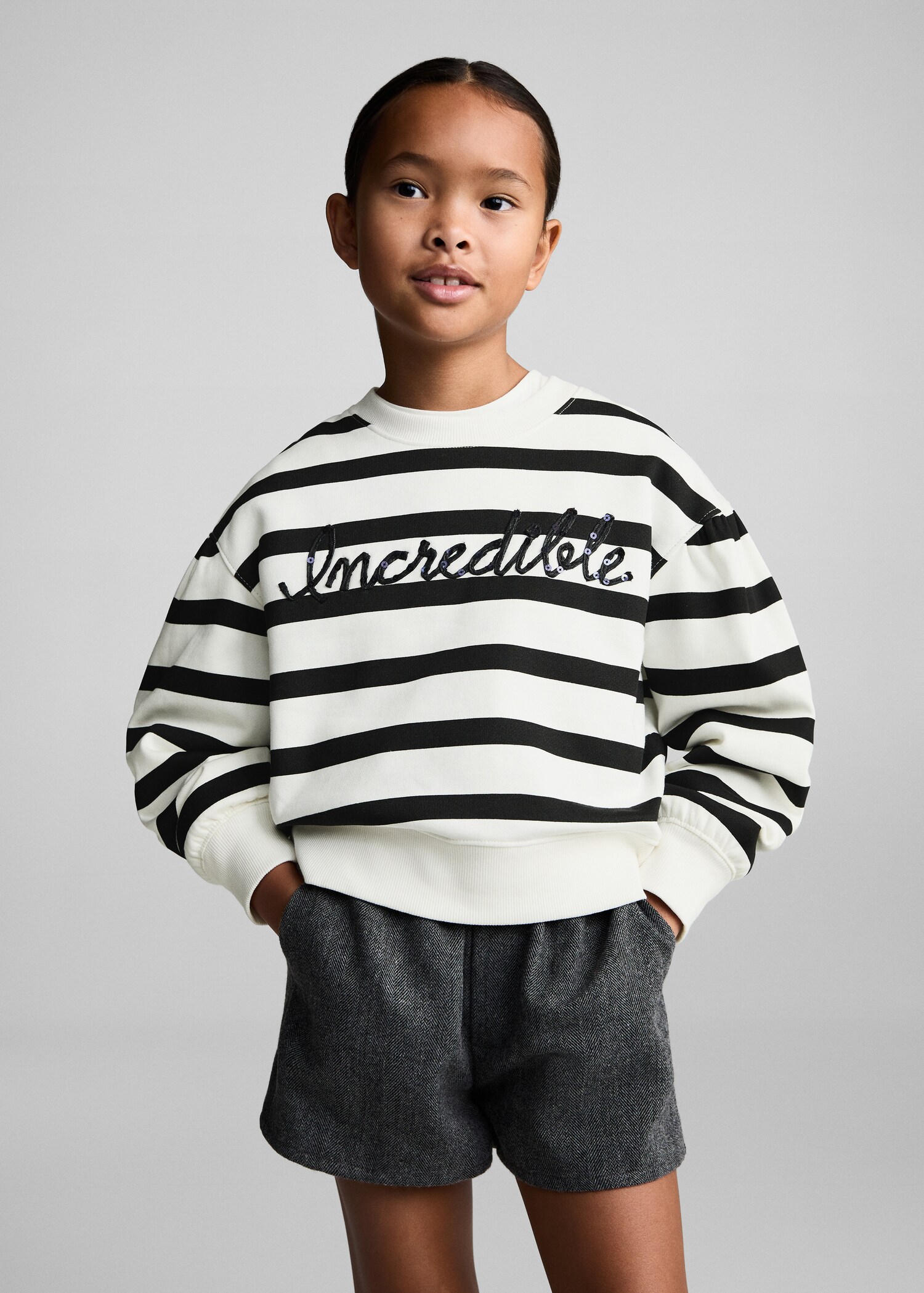 Striped sweatshirt with embroidered detail - Medium plane