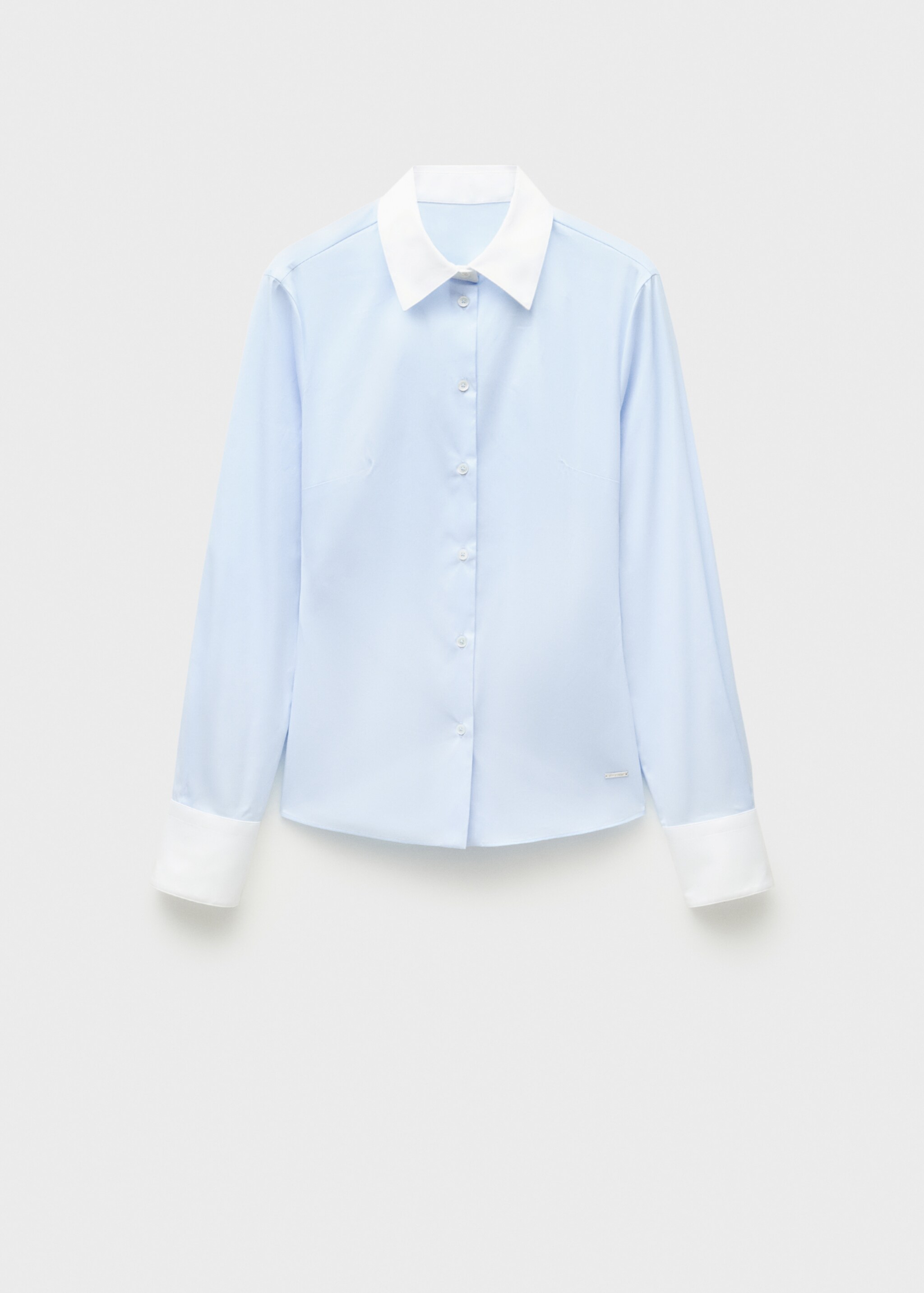 Poplin shirt with contrasting details - Article without model, Sky Blue. Ref: 77096757-00.
