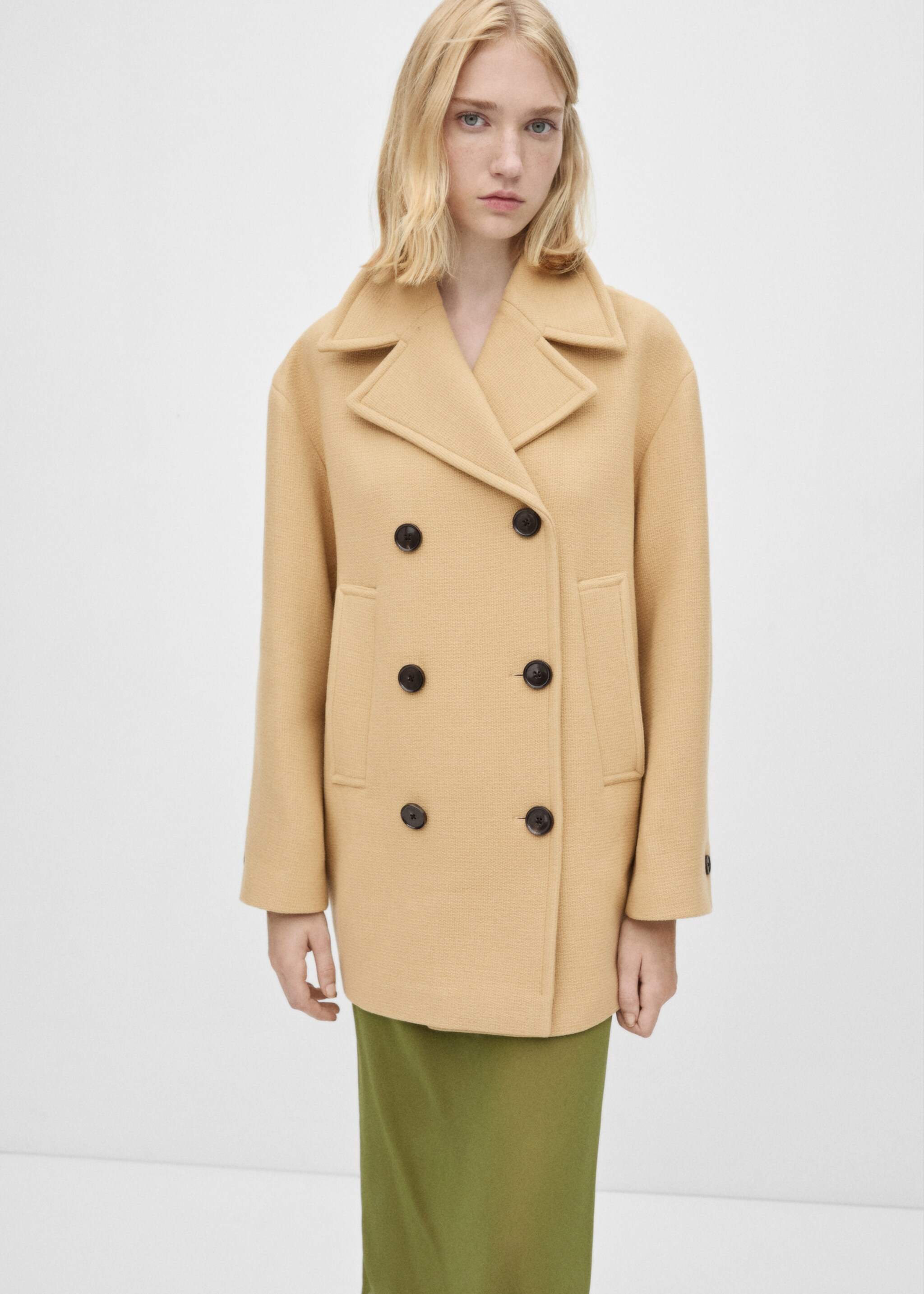 Double-breasted virgin wool coat - Medium plane, Medium Brown. Ref: 77096762-00.