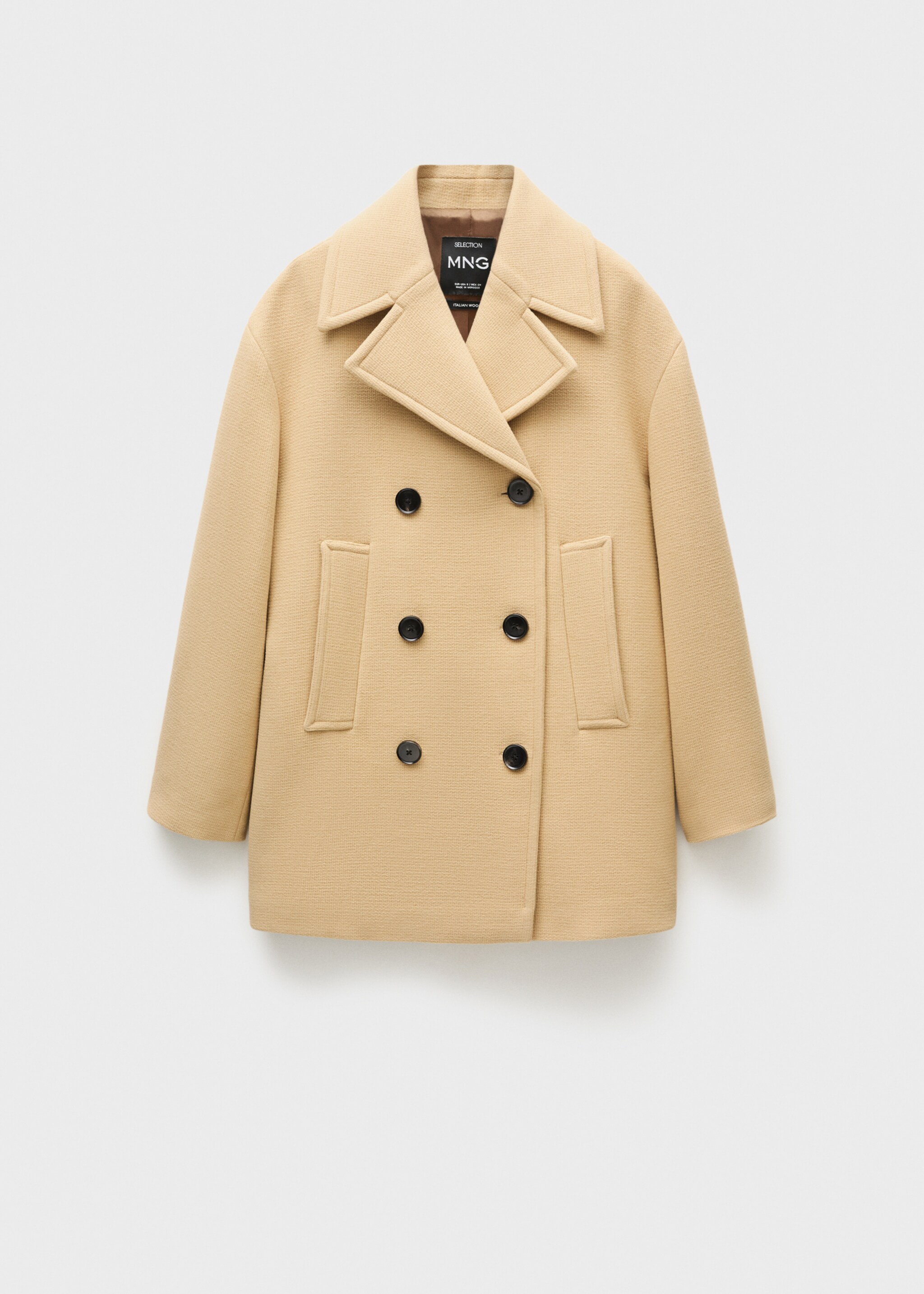 Double-breasted virgin wool coat - Article without model, Medium Brown. Ref: 77096762-00.