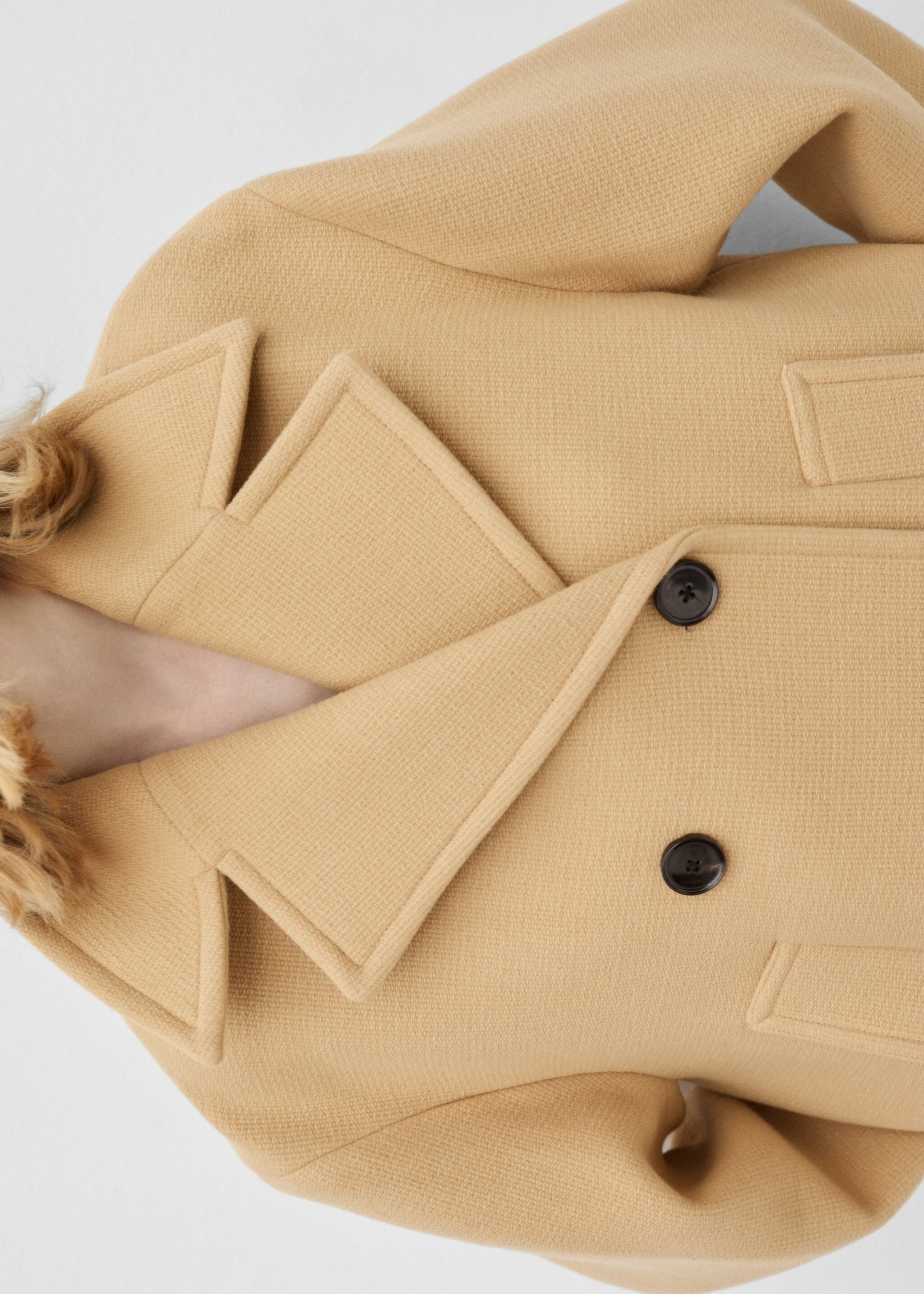 Double-breasted virgin wool coat - Details of the article 1, Medium Brown. Ref: 77096762-00.