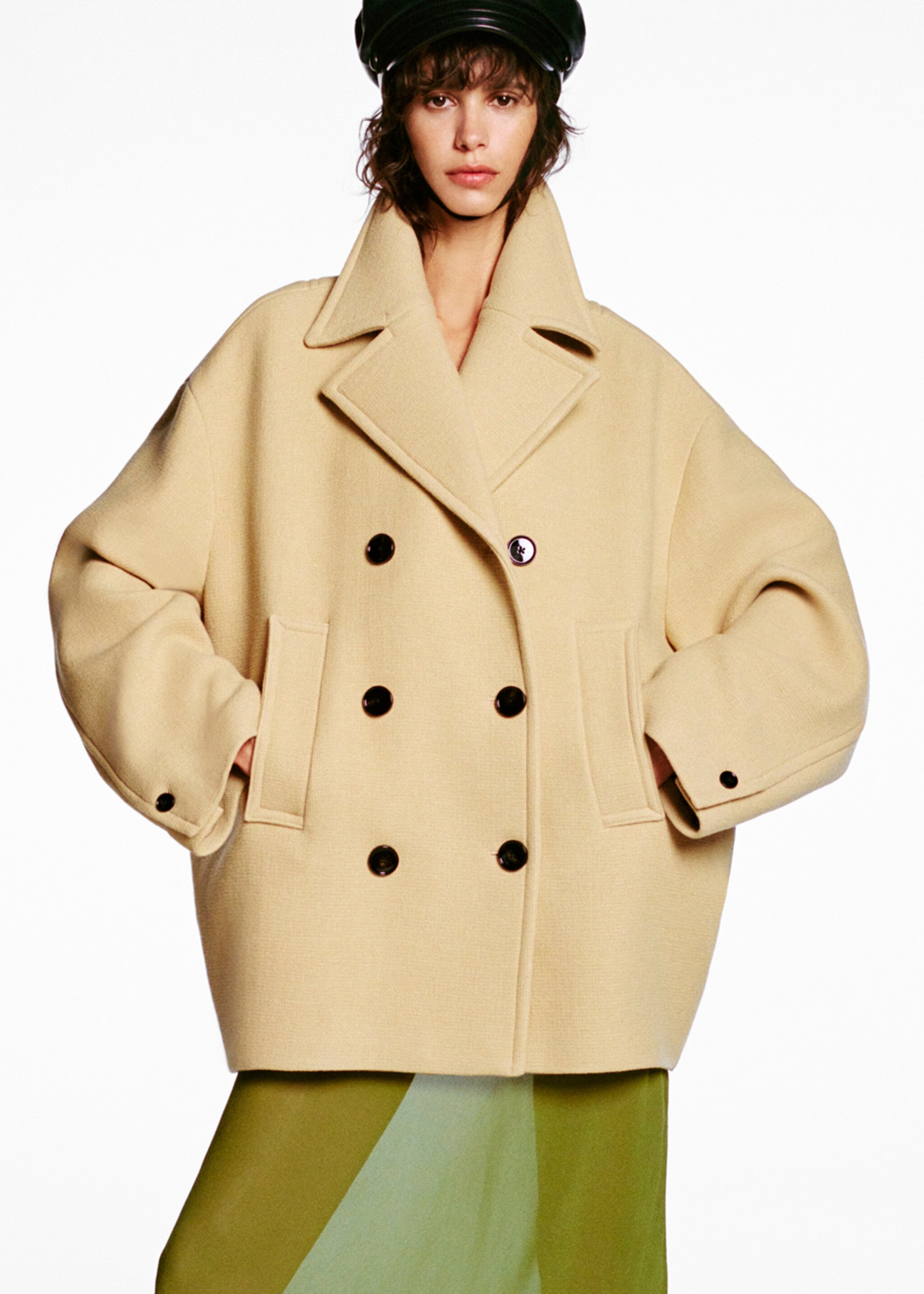 Double-breasted virgin wool coat - Details of the article 7, Medium Brown. Ref: 77096762-00.