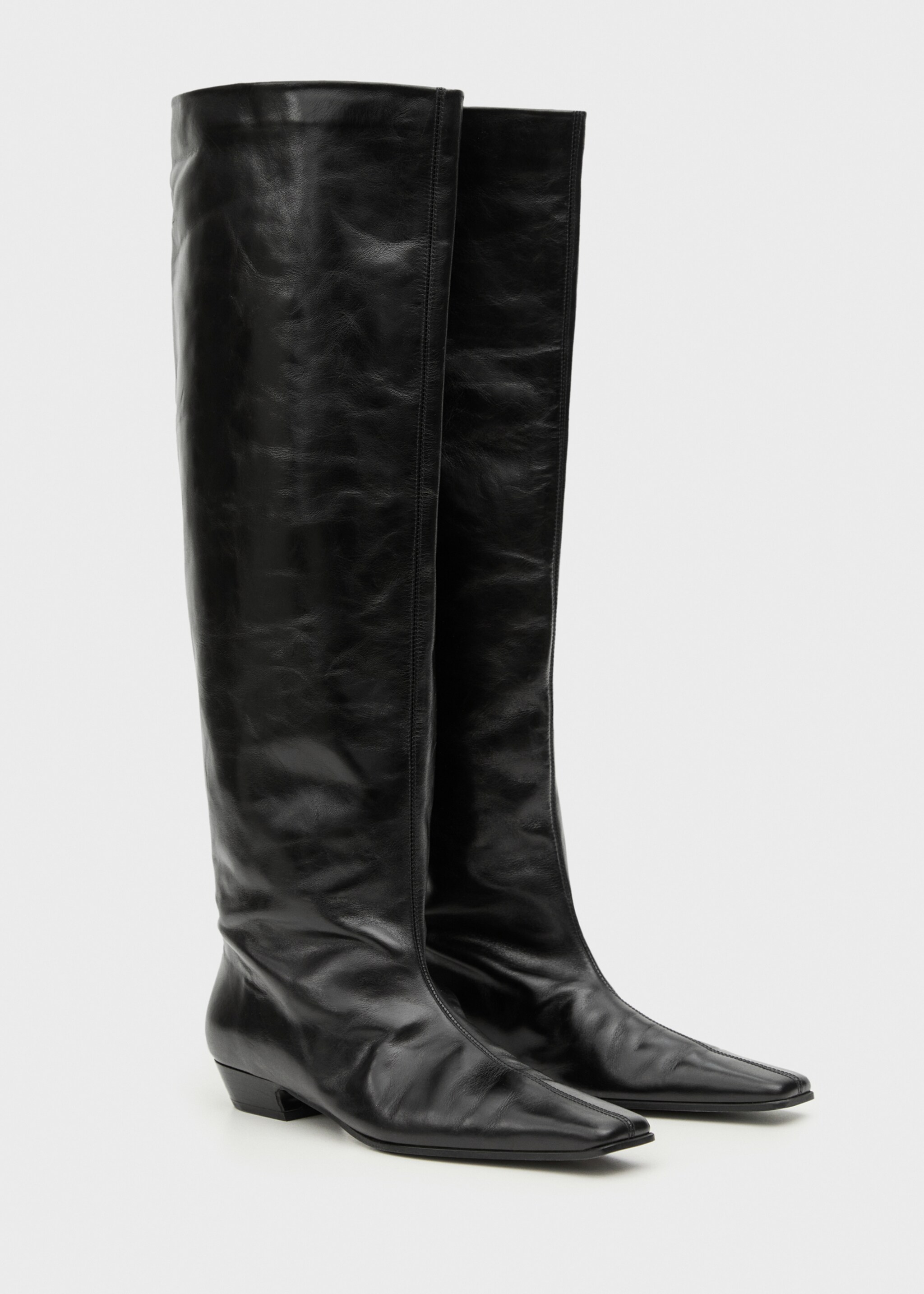 Bota alta piel - Plano medio, Negro. Ref: 77096764-00.