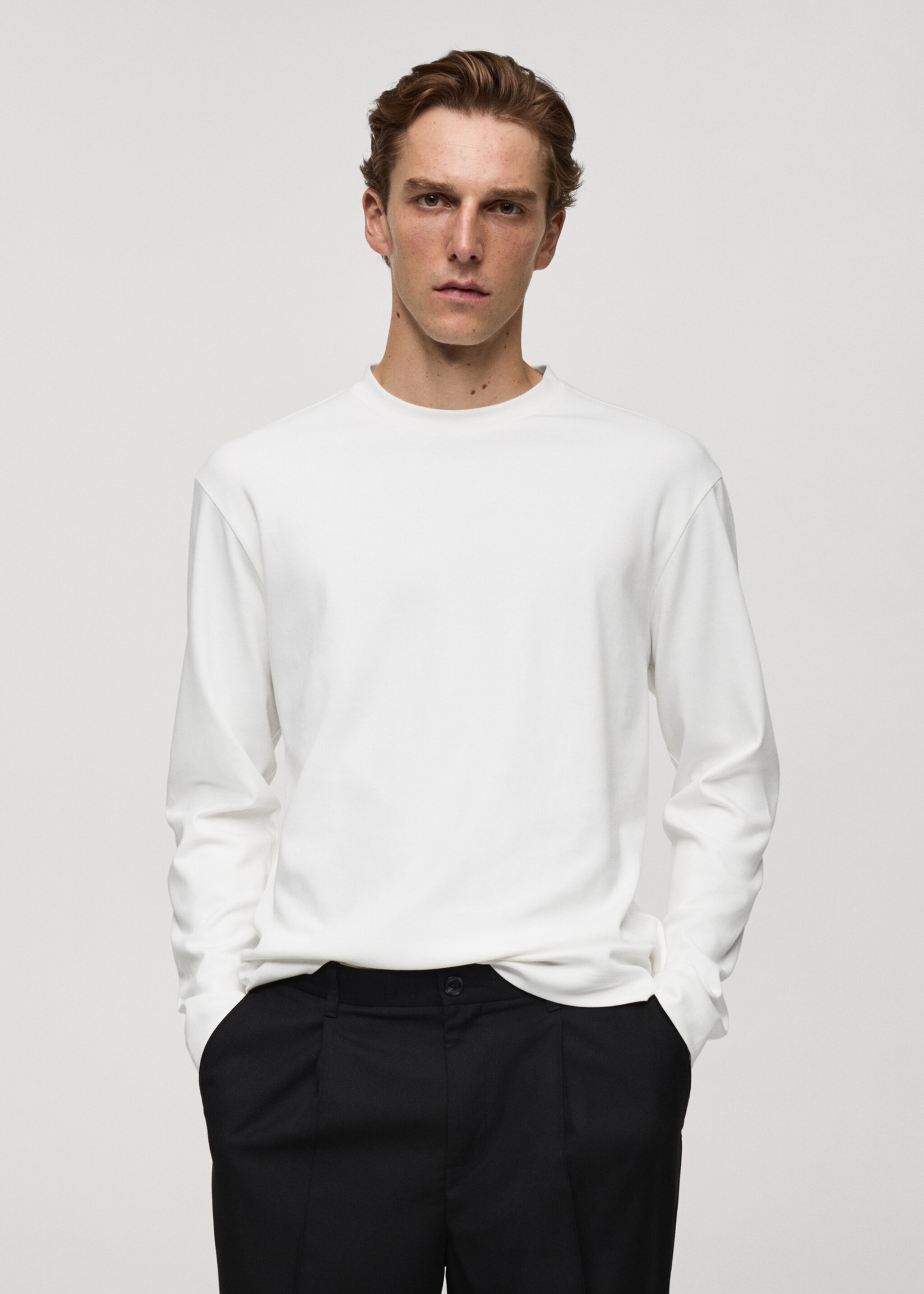 100% cotton long-sleeved t-shirt - Medium plane, White. Ref: 77097111-00.