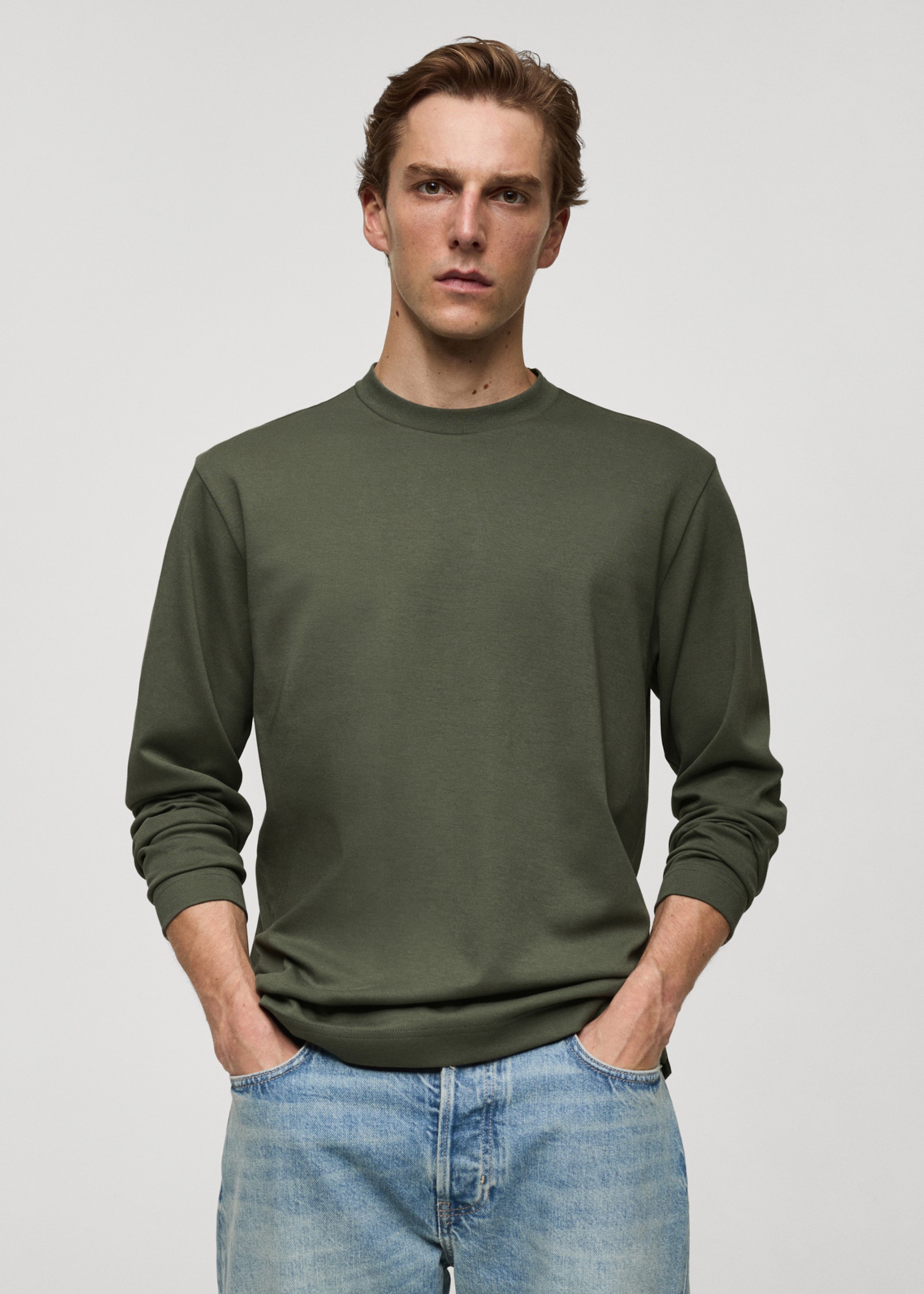 100% cotton long-sleeved t-shirt - Medium plane, Forest Green. Ref: 77097111-00.