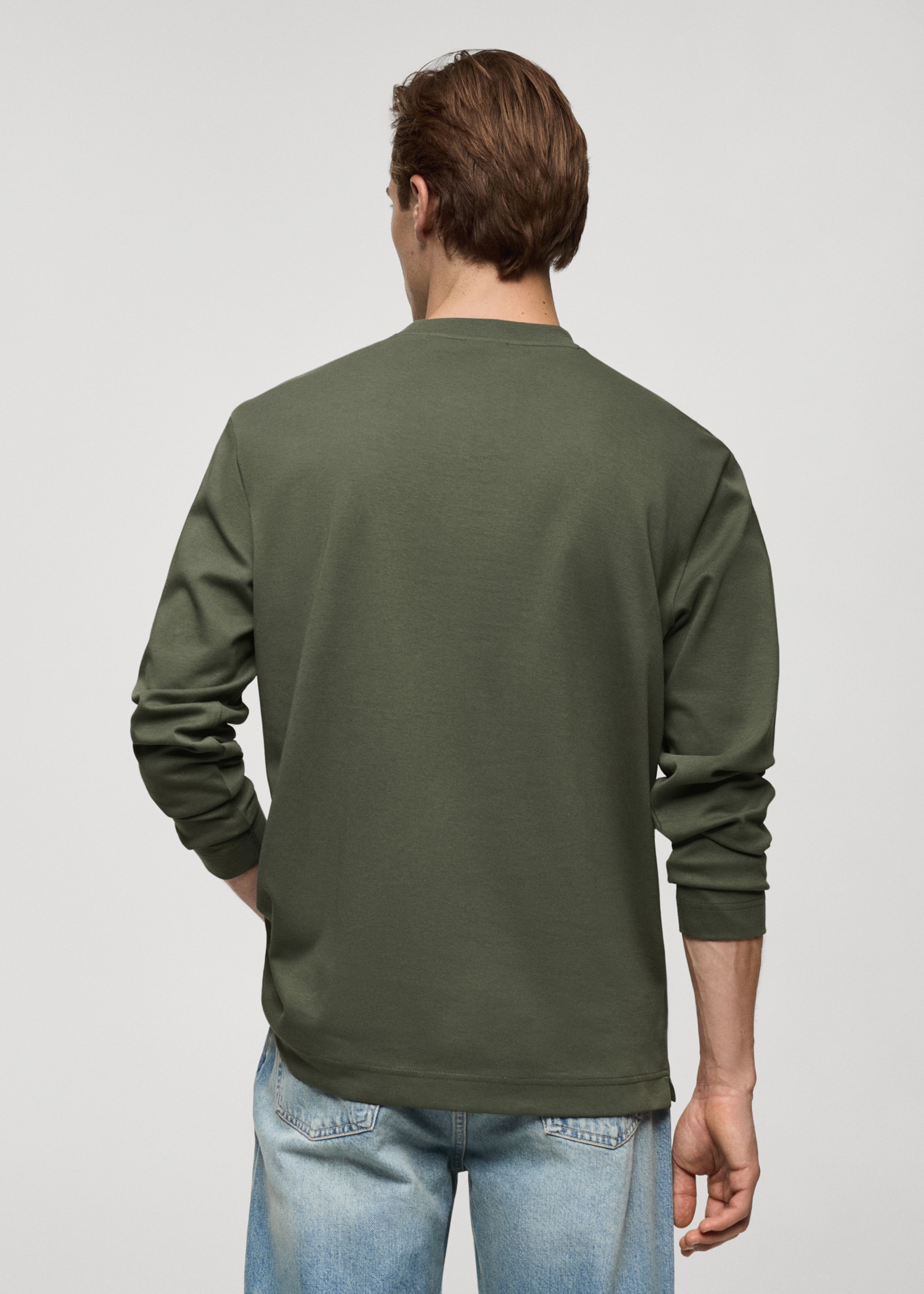 100% cotton long-sleeved t-shirt - Reverse of the article, Forest Green. Ref: 77097111-00.