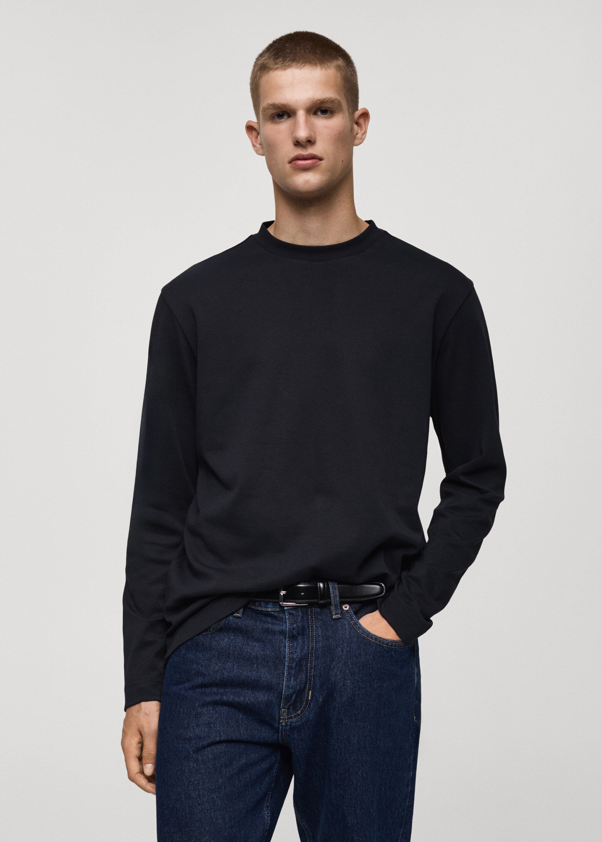 100% cotton long-sleeved t-shirt - Medium plane, Dark Navy. Ref: 77097111-00.