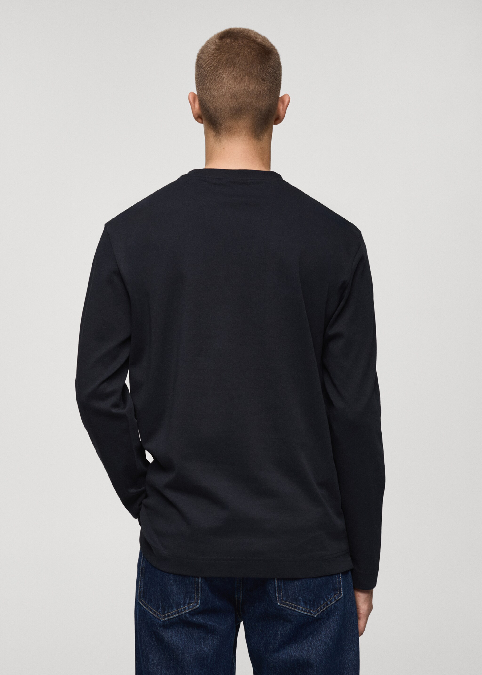 100% cotton long-sleeved t-shirt - Reverse of the article, Dark Navy. Ref: 77097111-00.