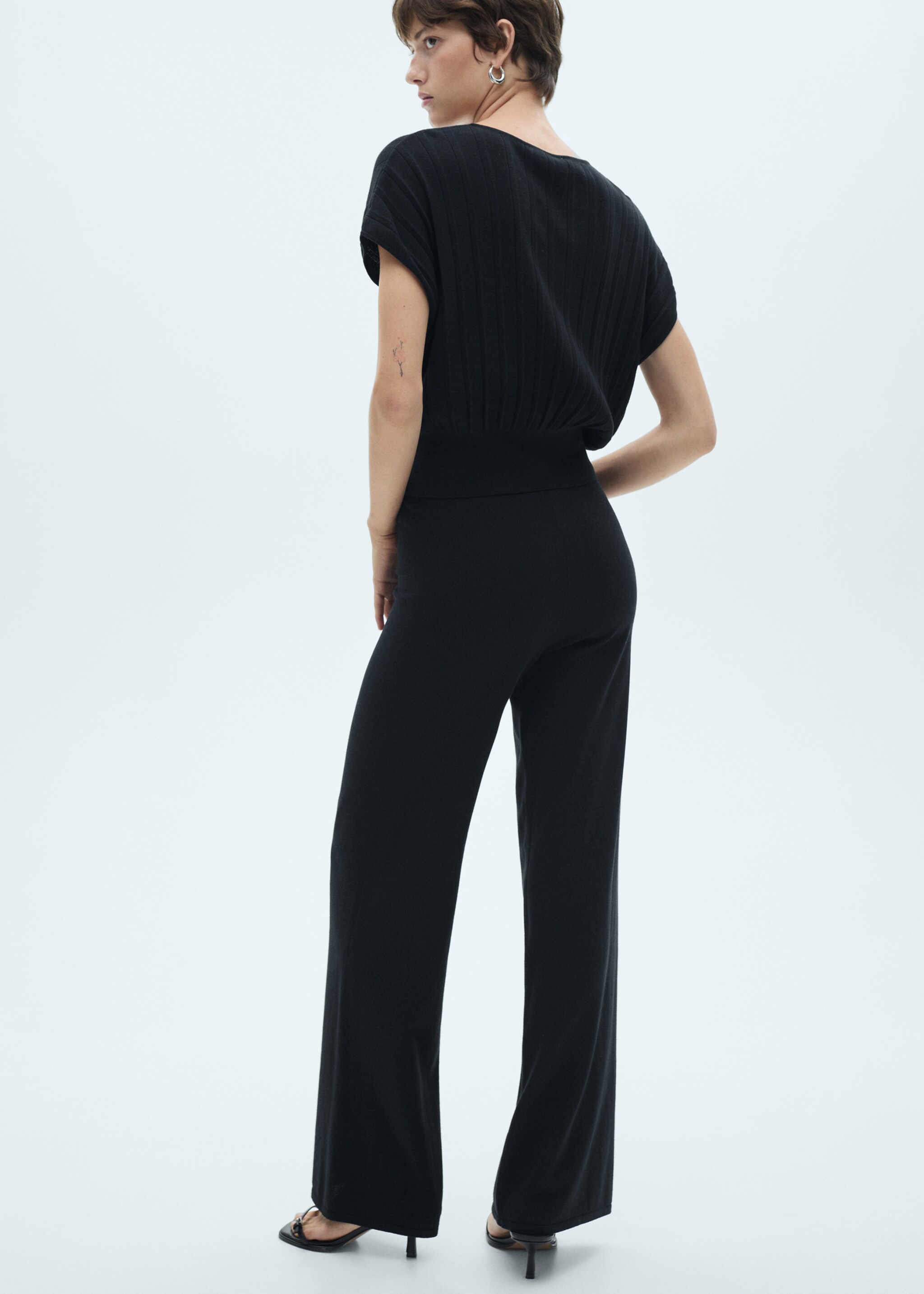 Fine-knit wideleg trousers - Reverse of the article, Black. Ref: 77097644-00.